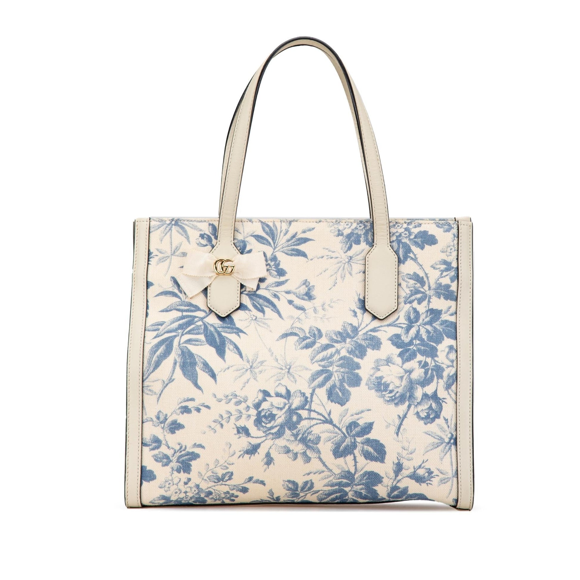 Gucci GG Ribbon Herbarium Canvas Calf White Blue Tote Bag