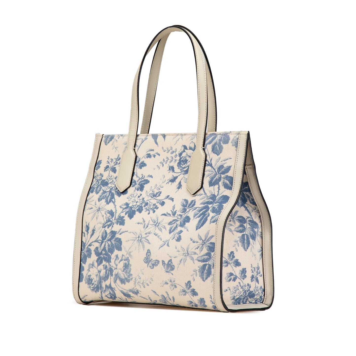 Gucci GG Ribbon Herbarium Canvas Calf White Blue Tote Bag
