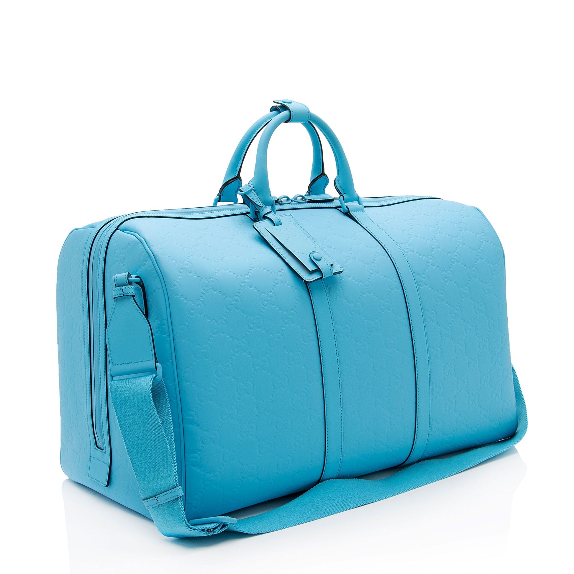 Gucci GG Rubber Effect Duffle Leather Nylon Blue Large Travel Bag