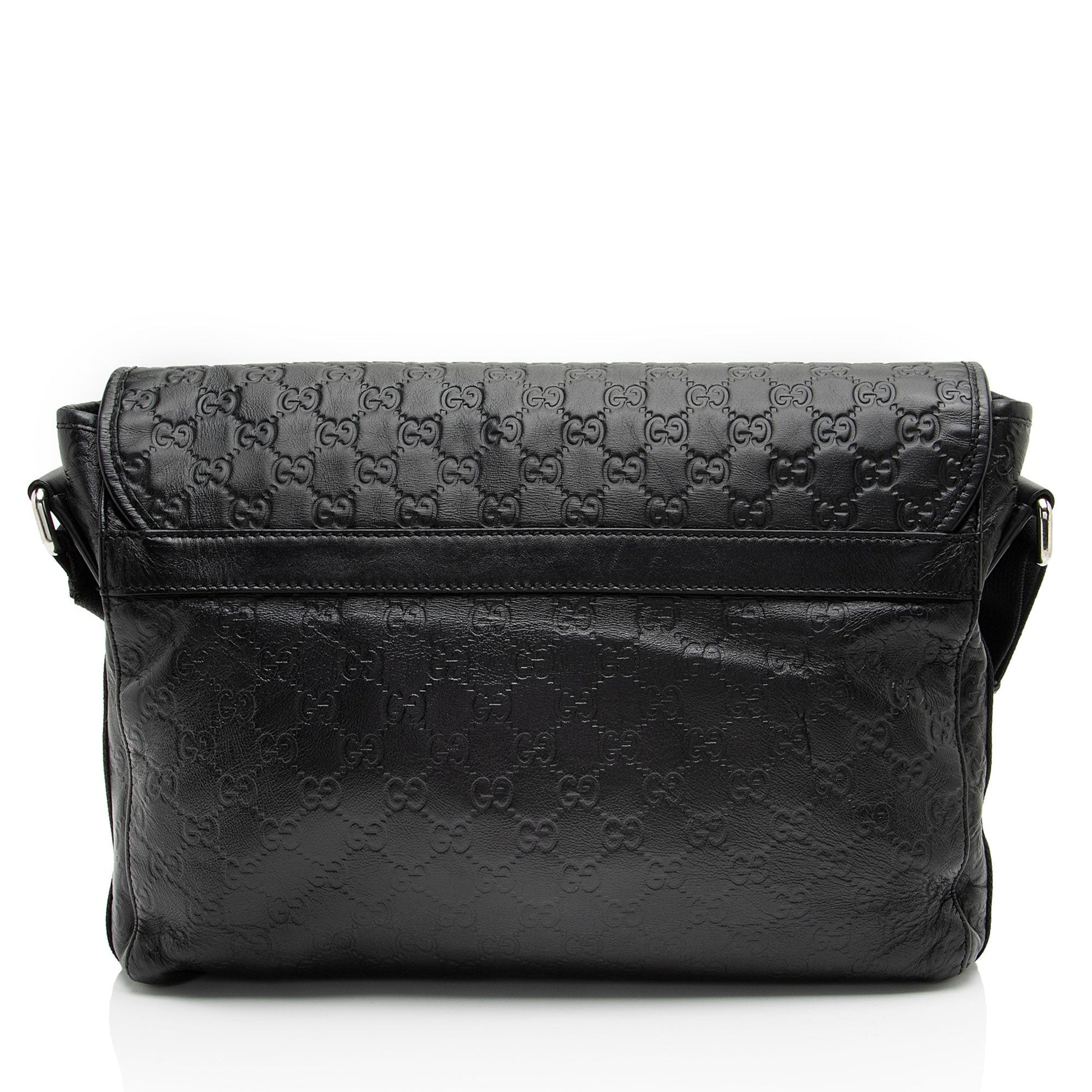 Gucci GG Rubber Effect Web Messenger Leather Nylon Black Medium Shoulder Bag