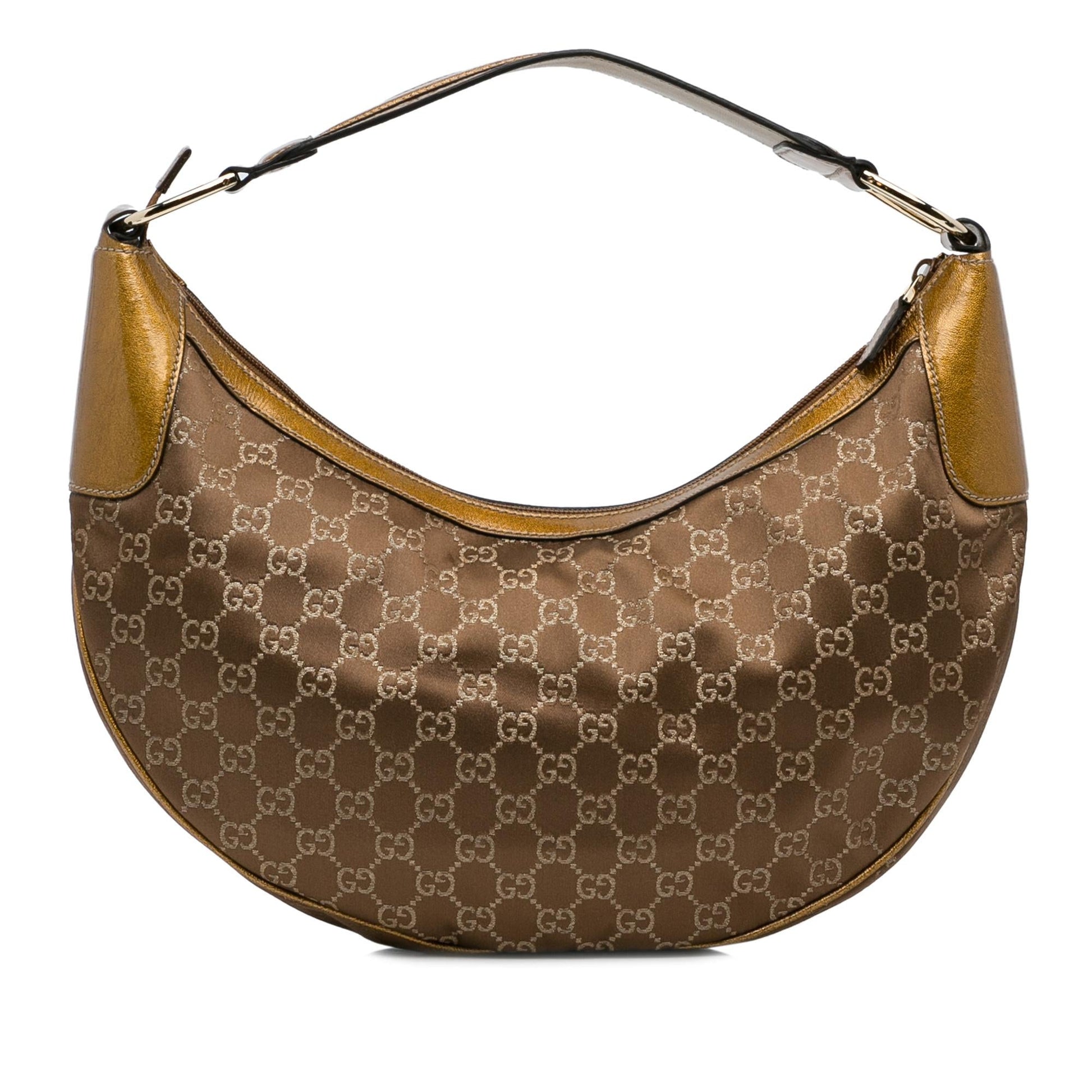 Gucci GG Half Moon SHG-f8SFVJ Satin Brown Shoulder Bag