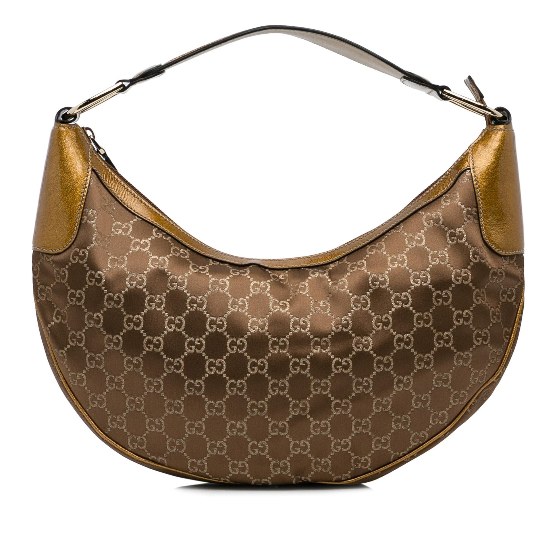 Gucci GG Half Moon SHG-f8SFVJ Satin Brown Shoulder Bag