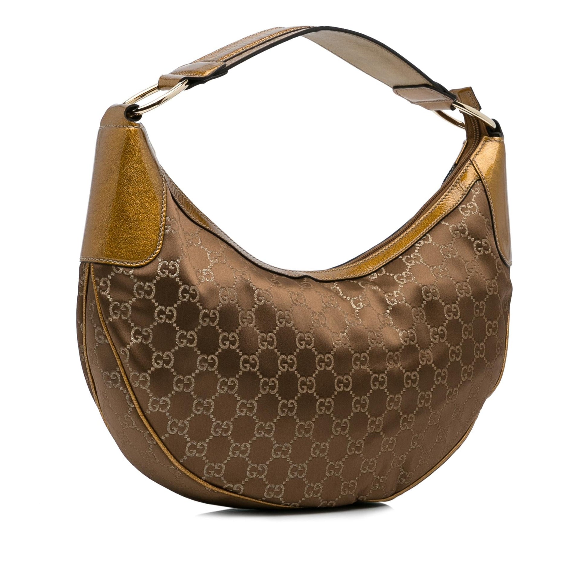 Gucci GG Half Moon SHG-f8SFVJ Satin Brown Shoulder Bag