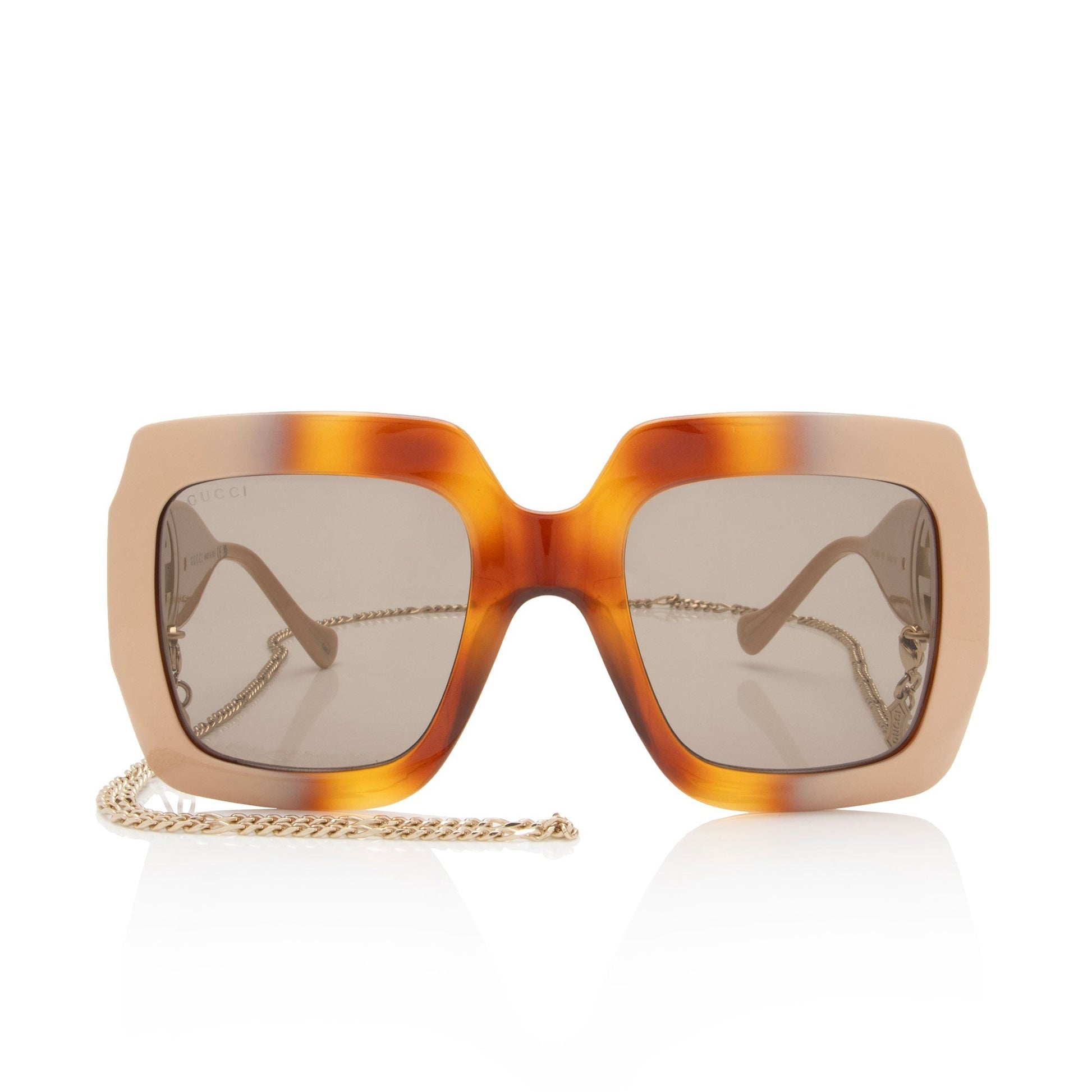 Gucci Interlocking G Square Sunglasses Brown Beige Pink Chain Accessory