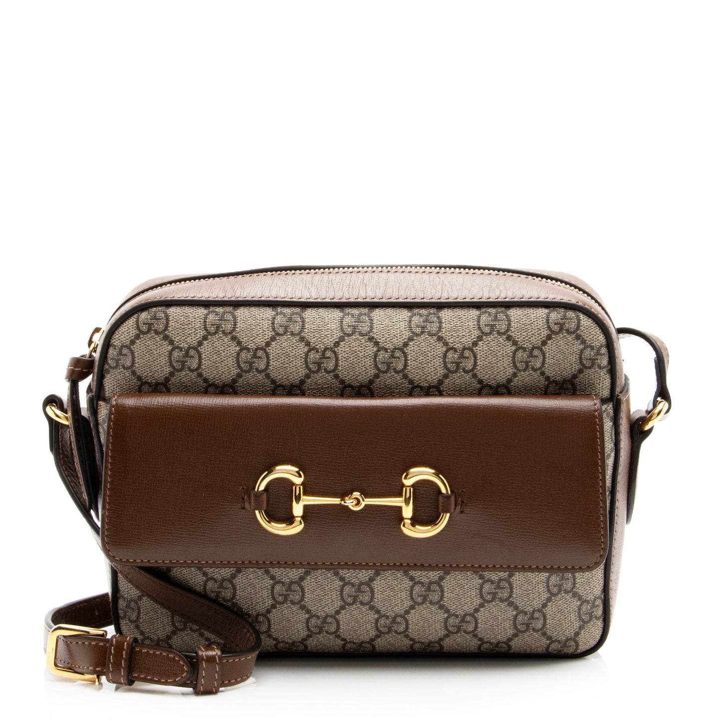 Gucci GG Supreme Horsebit SHF-o9bVc1 Leather Canvas Brown Beige Crossbody Bag