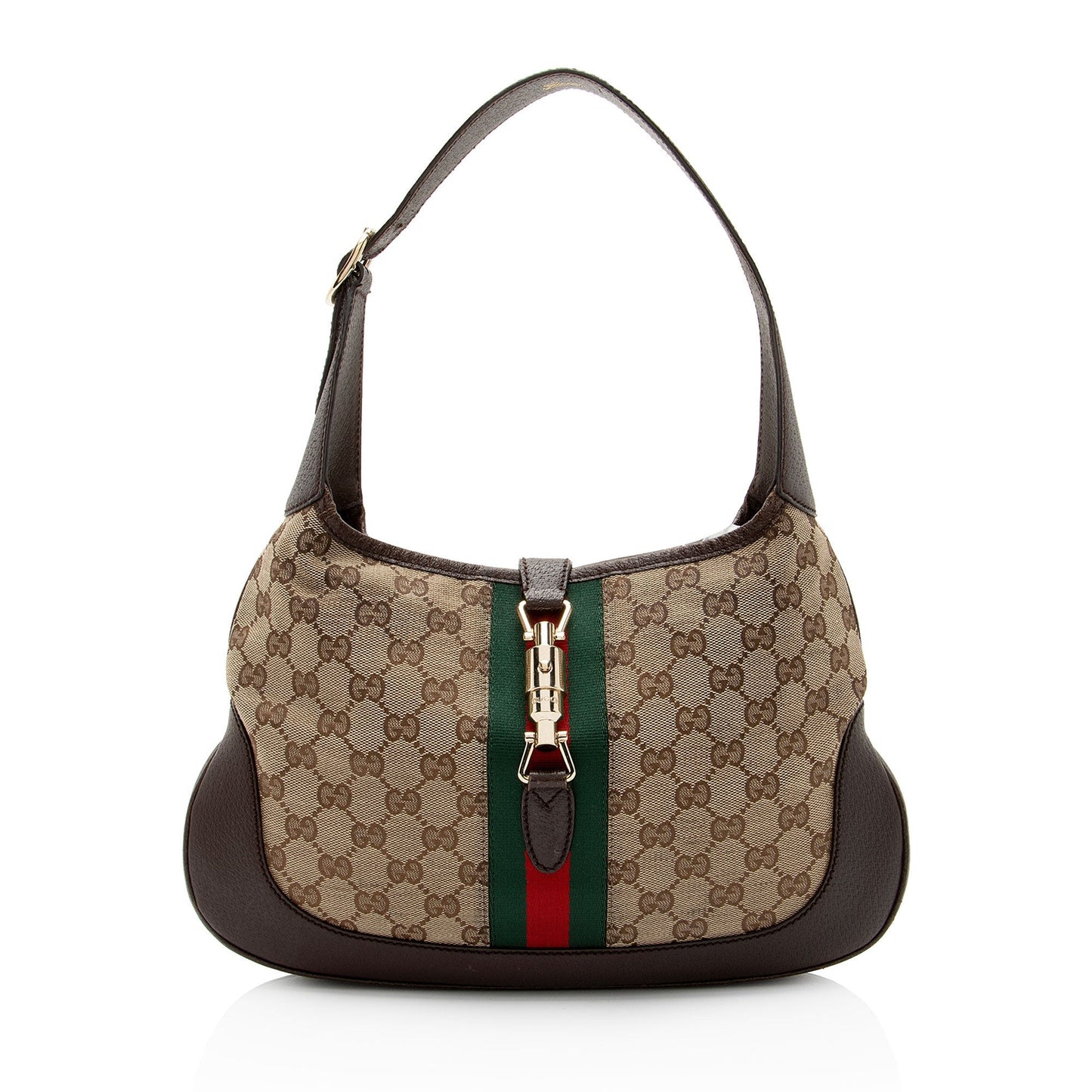 Gucci GG Jackie SHF-NleaZy Leather Canvas Nylon Brown Shoulder Bag