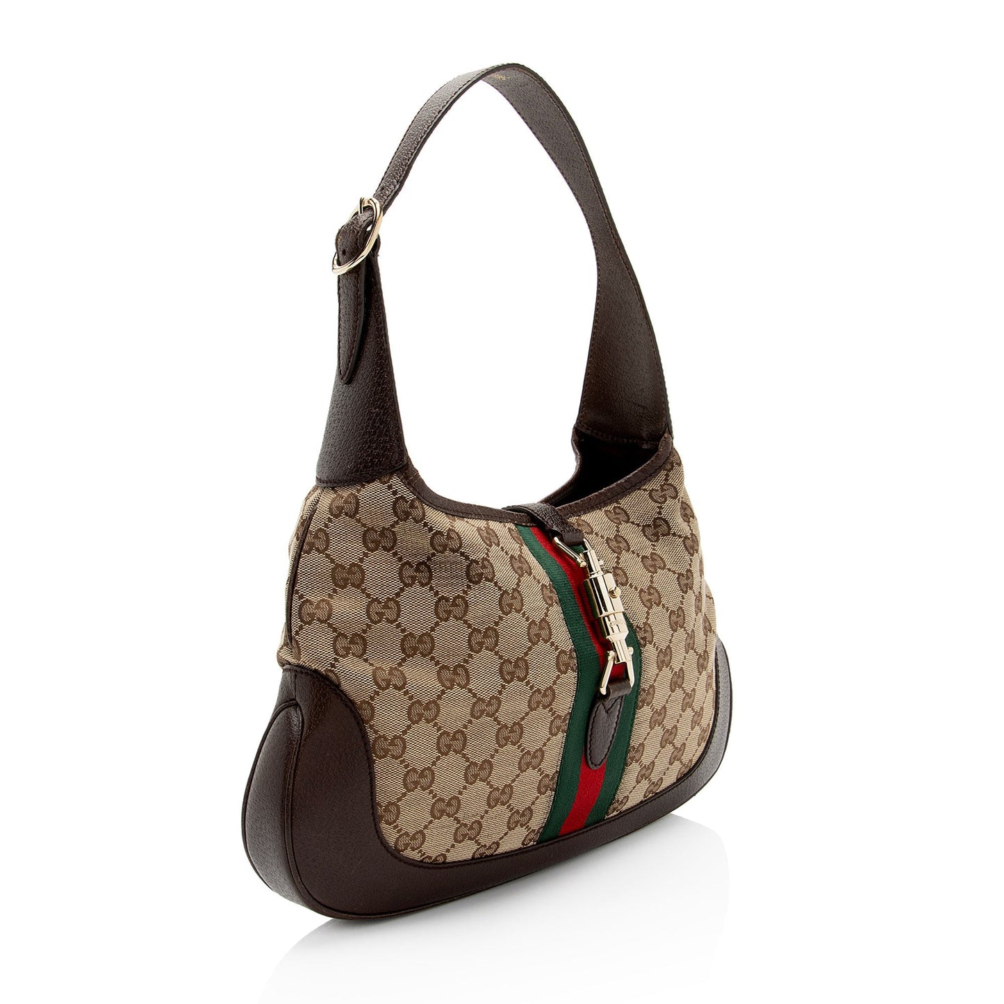 Gucci GG Jackie SHF-NleaZy Leather Canvas Nylon Brown Shoulder Bag
