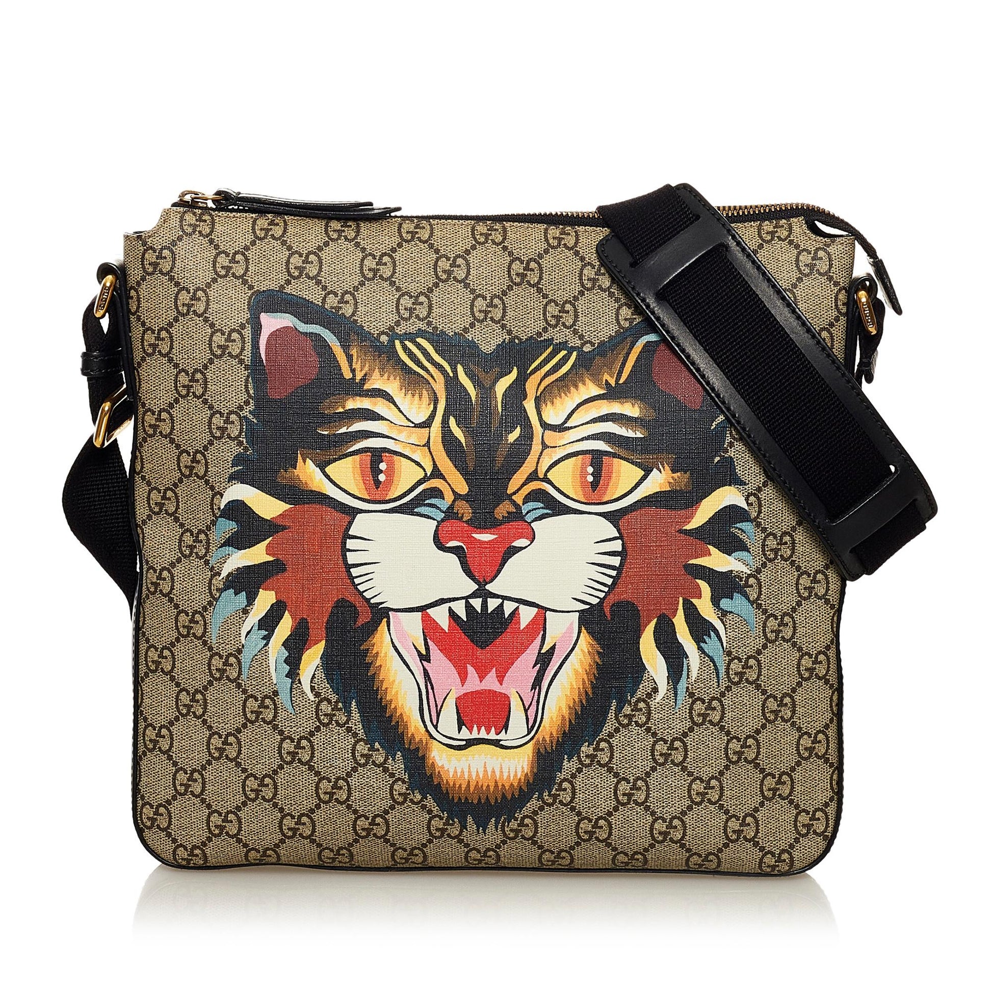 Gucci GG Supreme Angry Cat SHG Canvas Brown Crossbody Bag