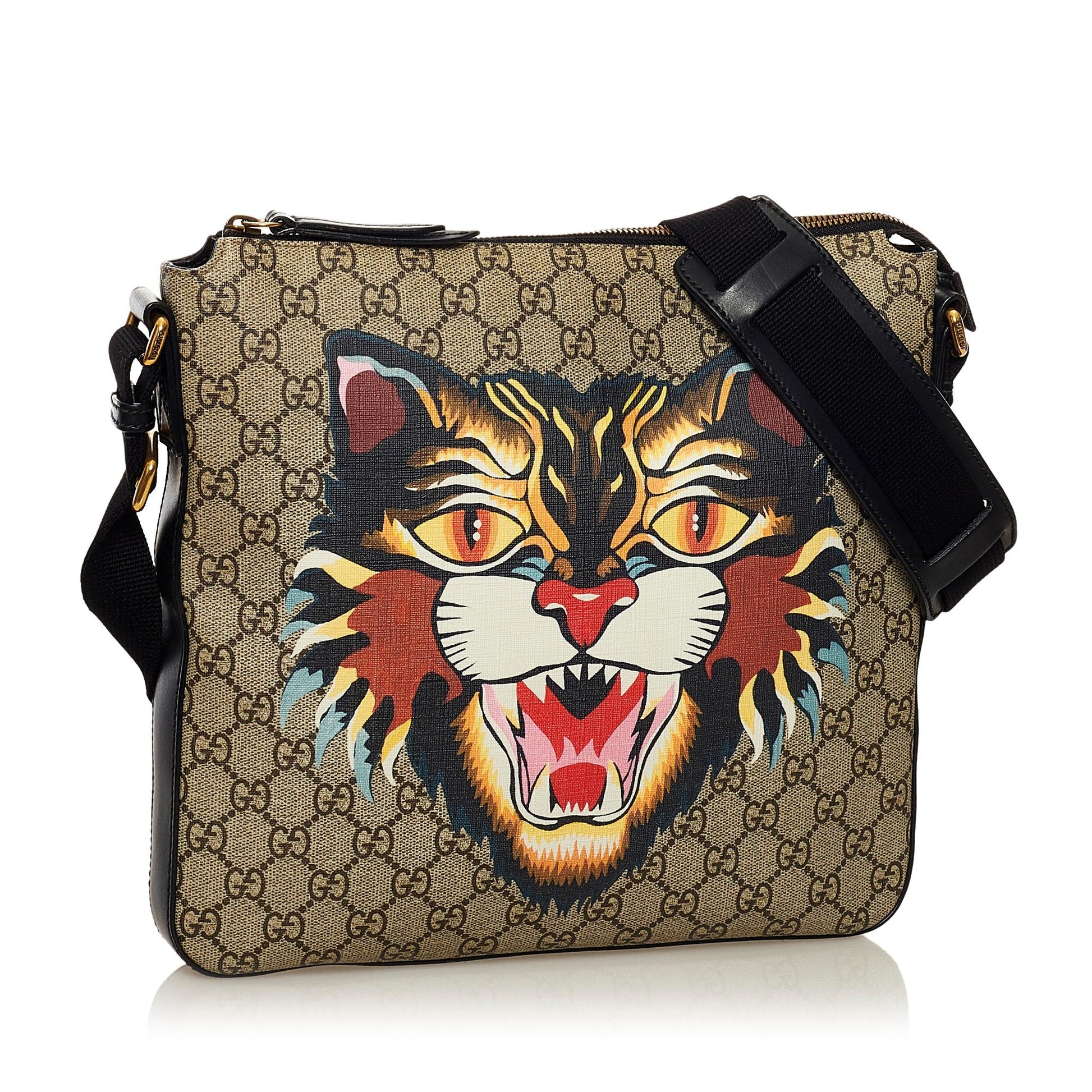 Gucci GG Supreme Angry Cat SHG Canvas Brown Crossbody Bag