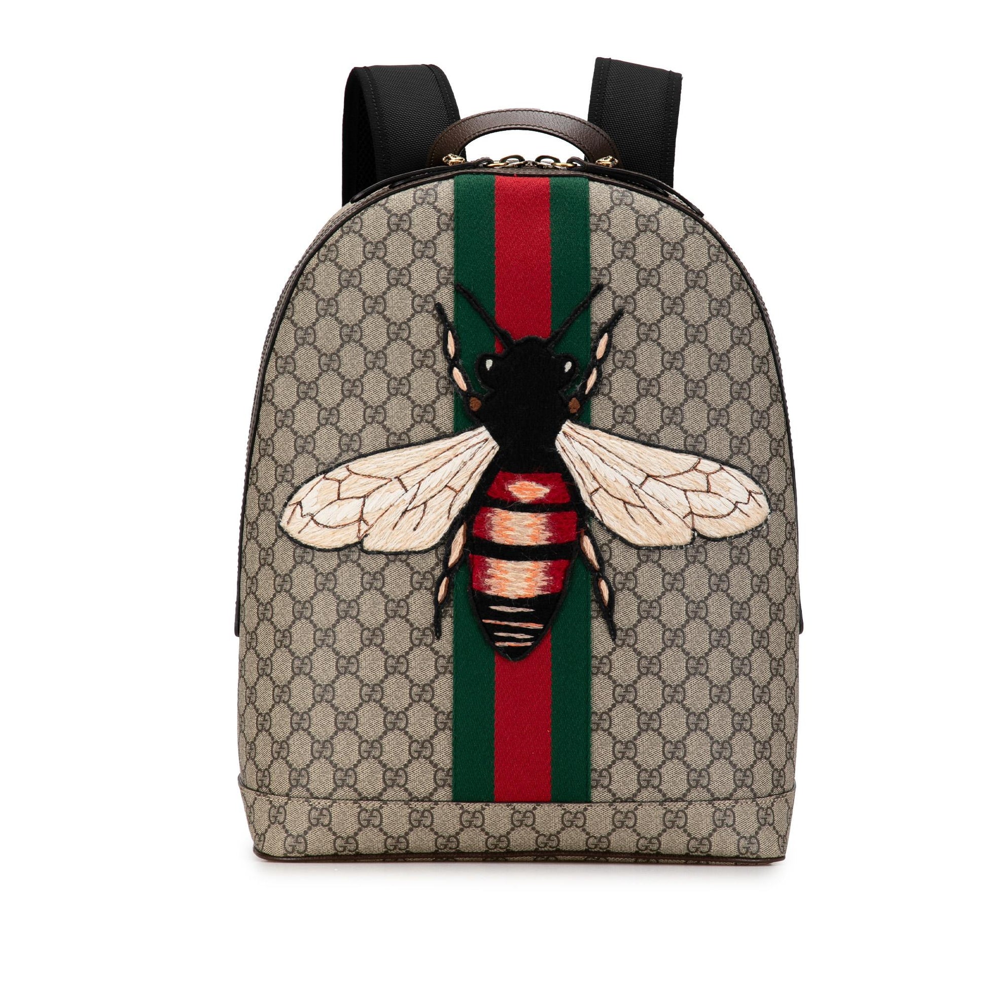 Gucci GG Supreme Animalier Web Backpack Canvas Calf Brown