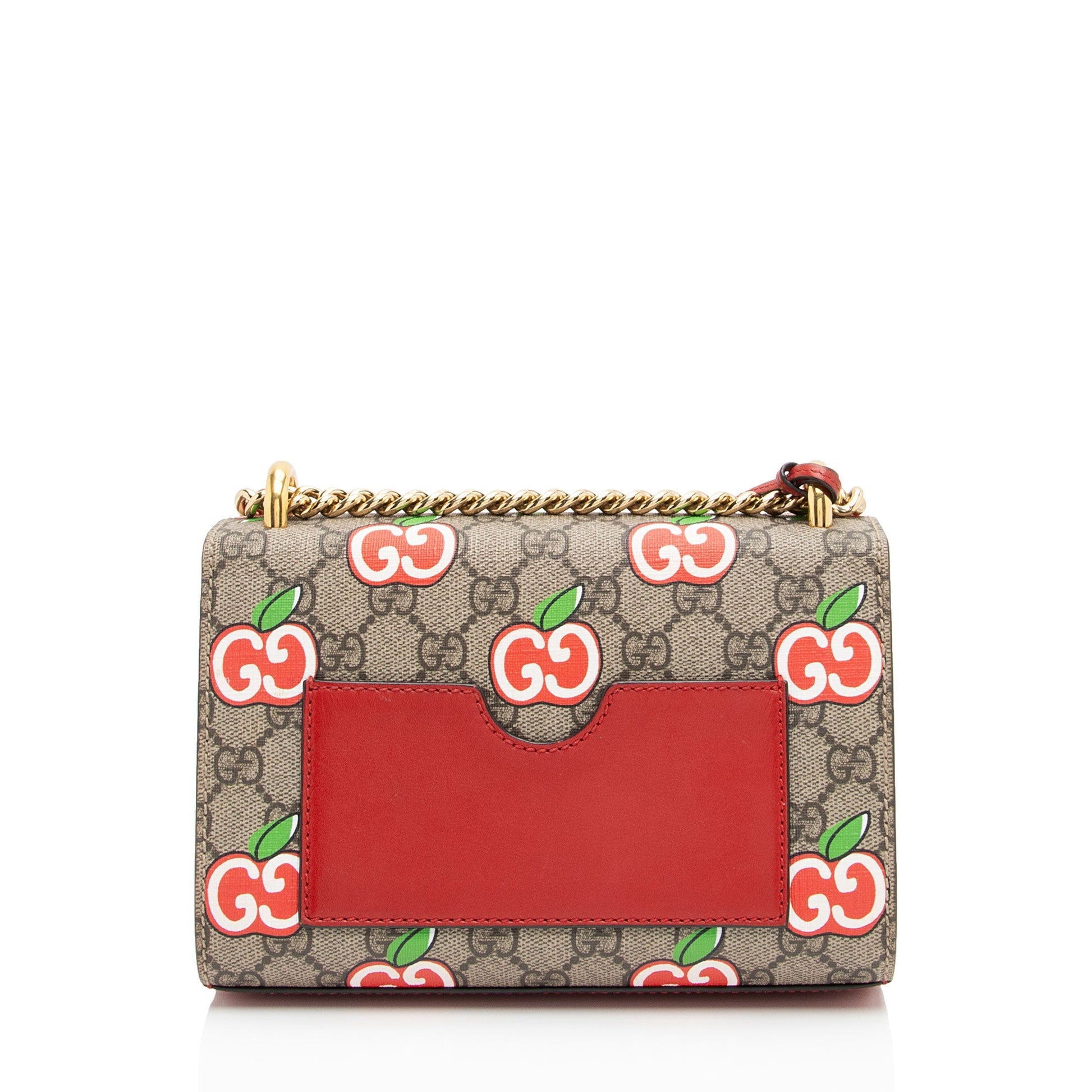 Gucci GG Supreme Apple Padlock Leather Canvas Beige Red Crossbody Bag