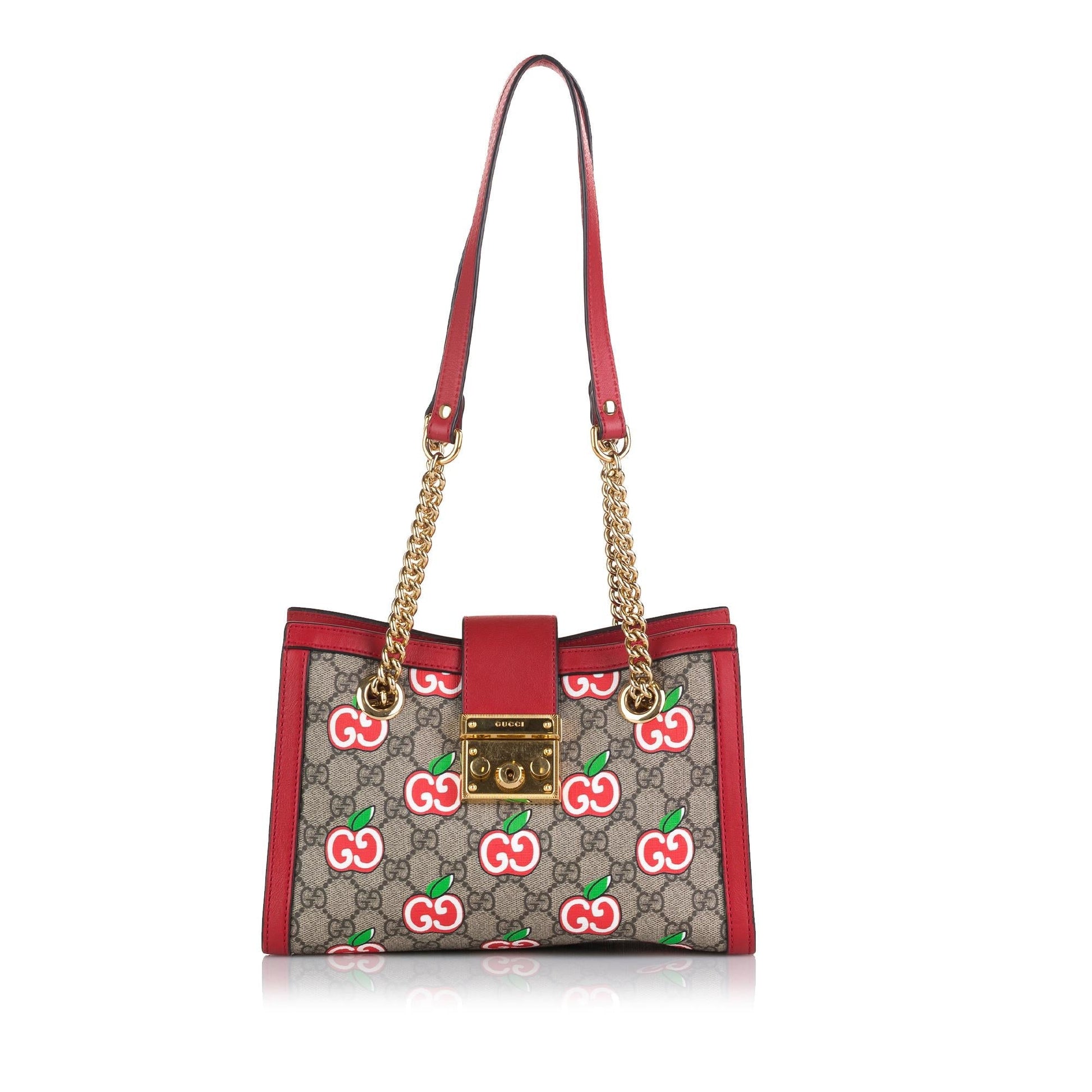 Gucci GG Supreme Apple Padlock SHG-iVKYxI Canvas Brown Red Tote Bag
