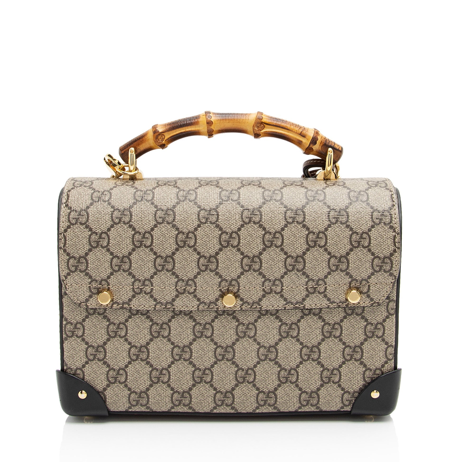Gucci GG Supreme Bamboo Padlock Top Leather Canvas Black Brown Crossbody Bag