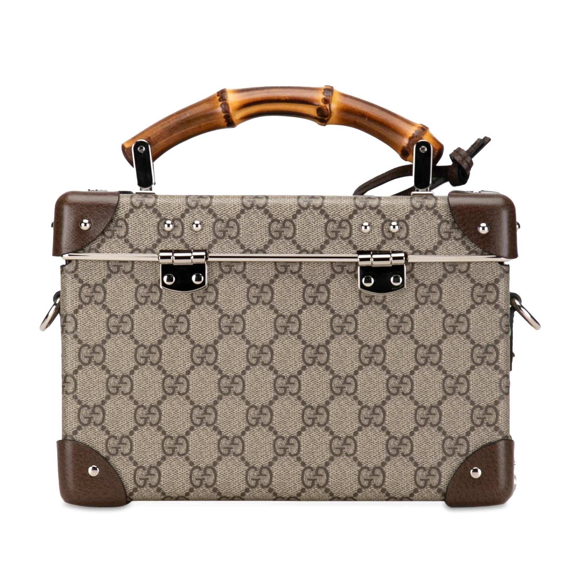 Gucci GG Supreme Bamboo Vanity SHG-407Dy5 Canvas Calf Brown Handbag