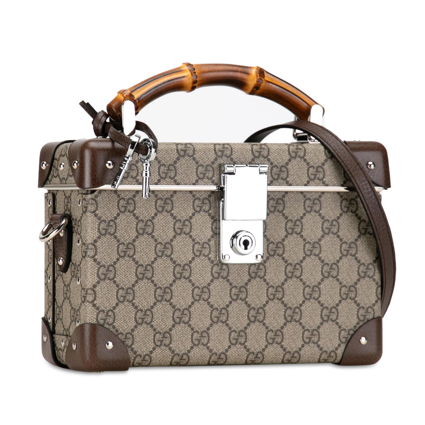 Gucci GG Supreme Bamboo Vanity SHG-407Dy5 Canvas Calf Brown Handbag