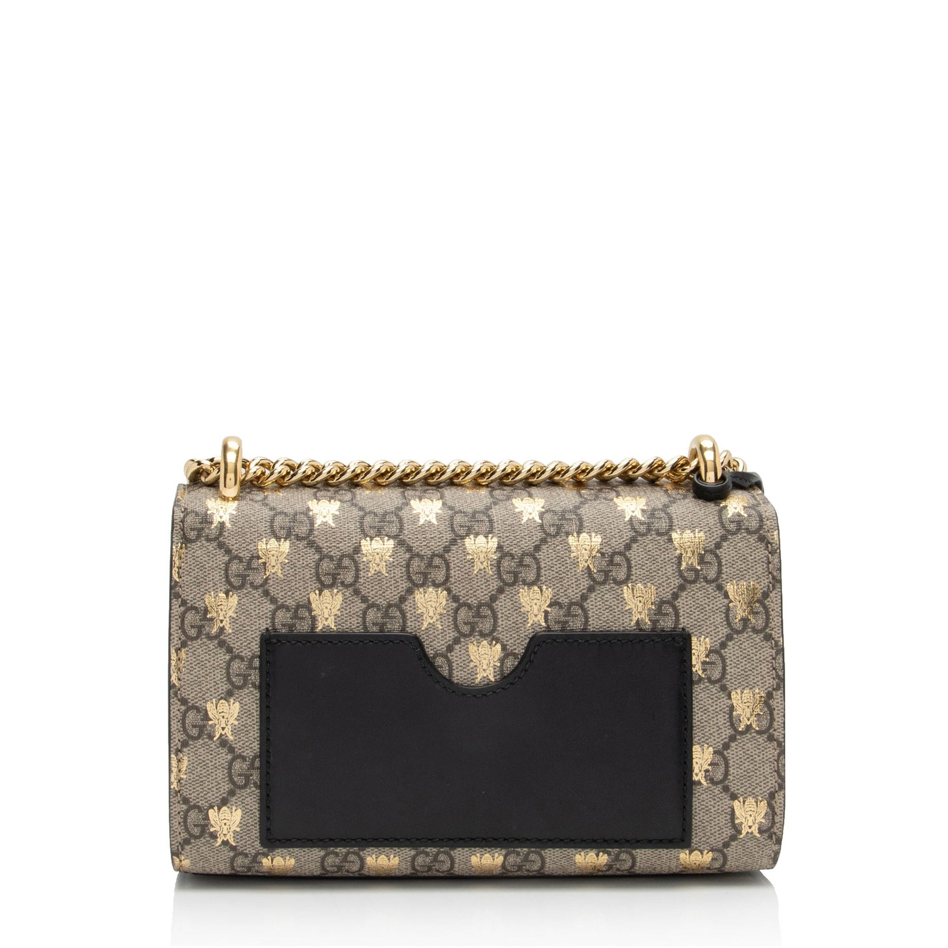 Gucci GG Supreme Bee Padlock SHF-3QPOYF Leather Canvas Black Beige Crossbody Bag