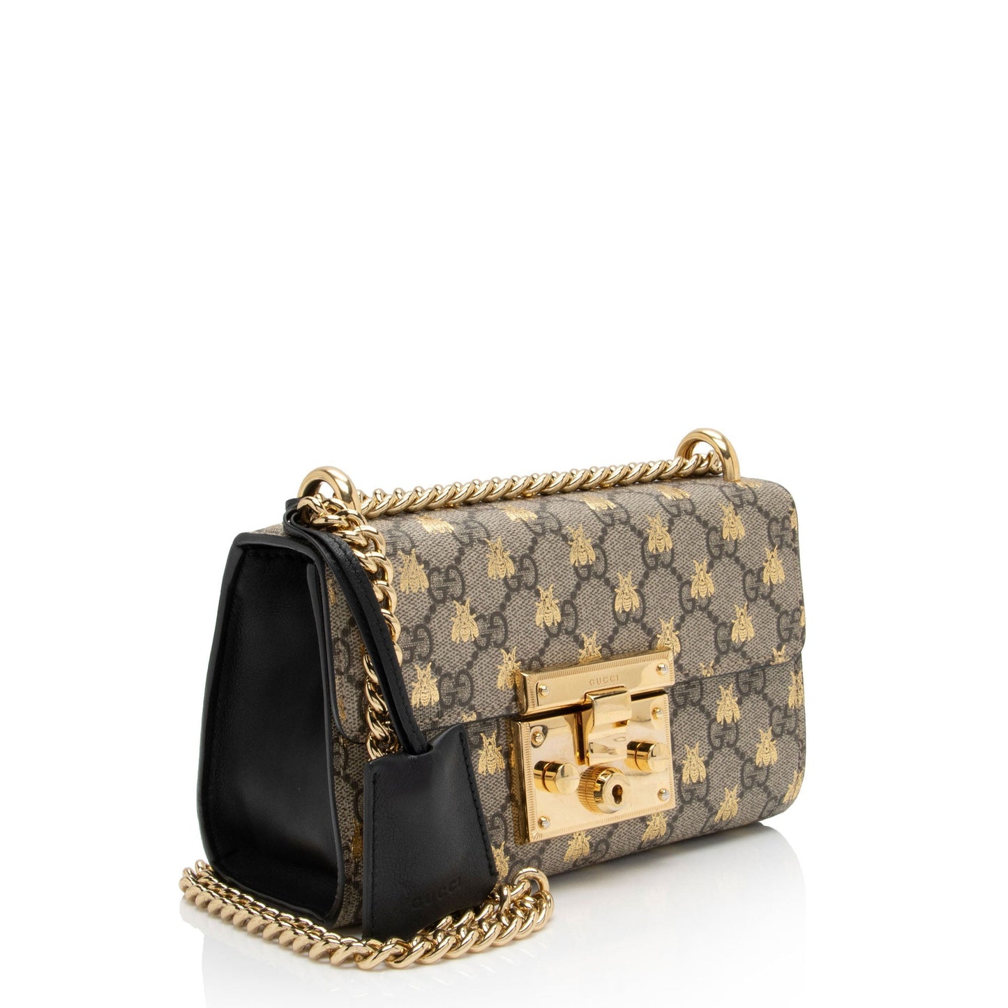 Gucci GG Supreme Bee Padlock SHF-3QPOYF Leather Canvas Black Beige Crossbody Bag