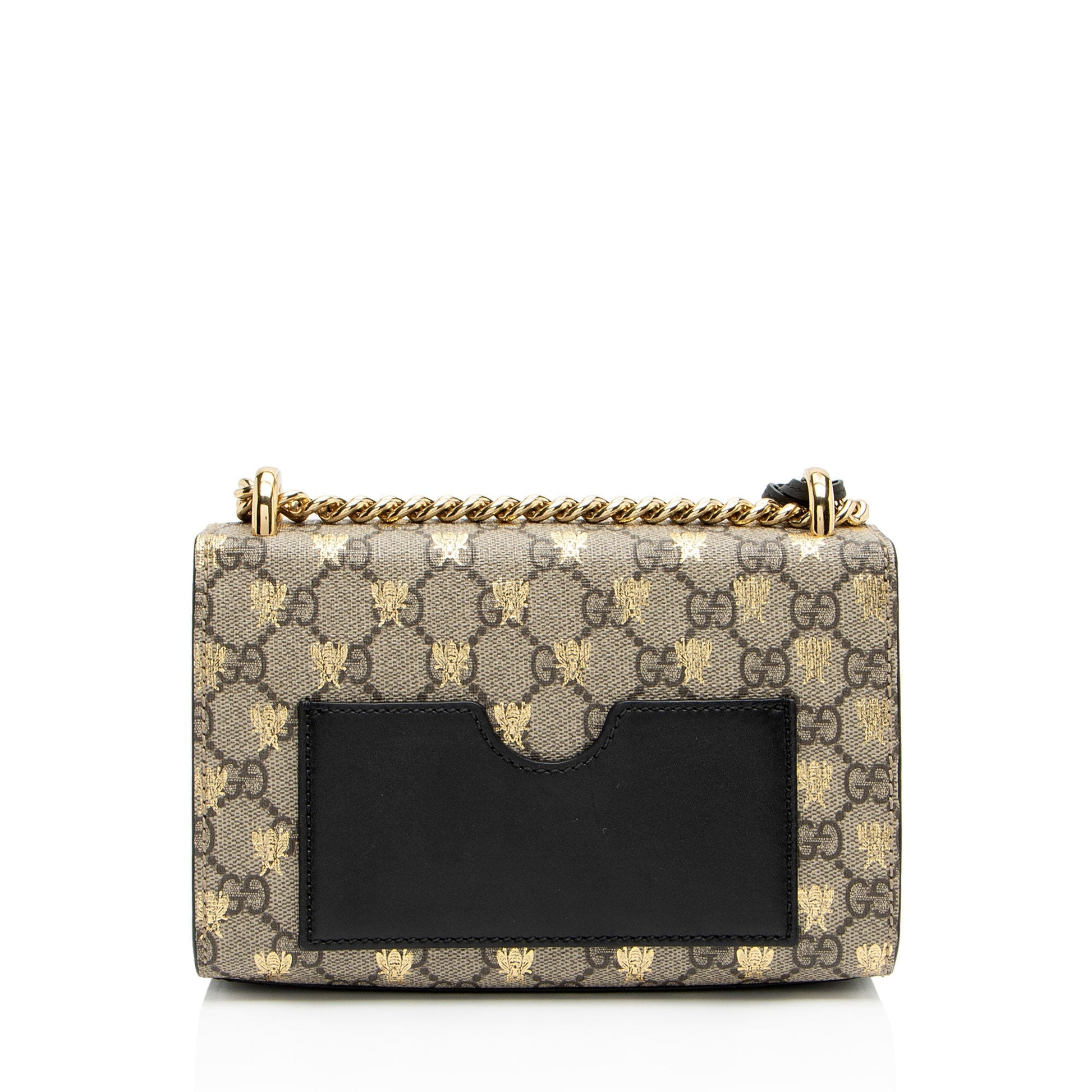 Gucci GG Supreme Bee Padlock Leather Canvas Black Beige Crossbody Bag