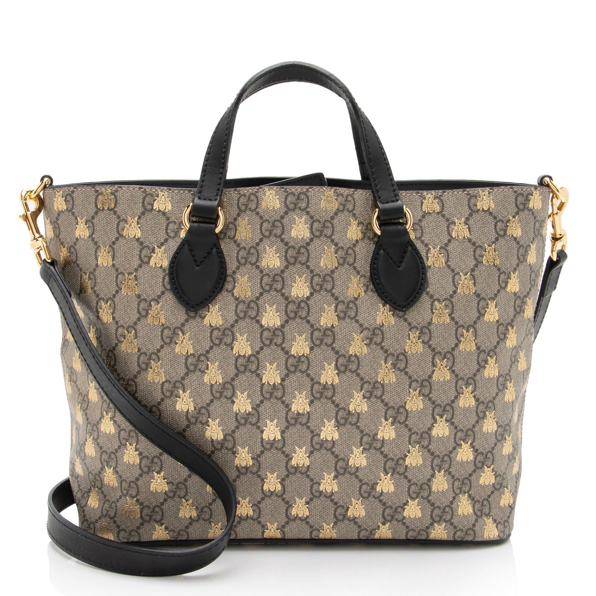 Gucci GG Supreme Bee Soft SHF-tdpAEz Leather Canvas Beige Gold Tote Bag