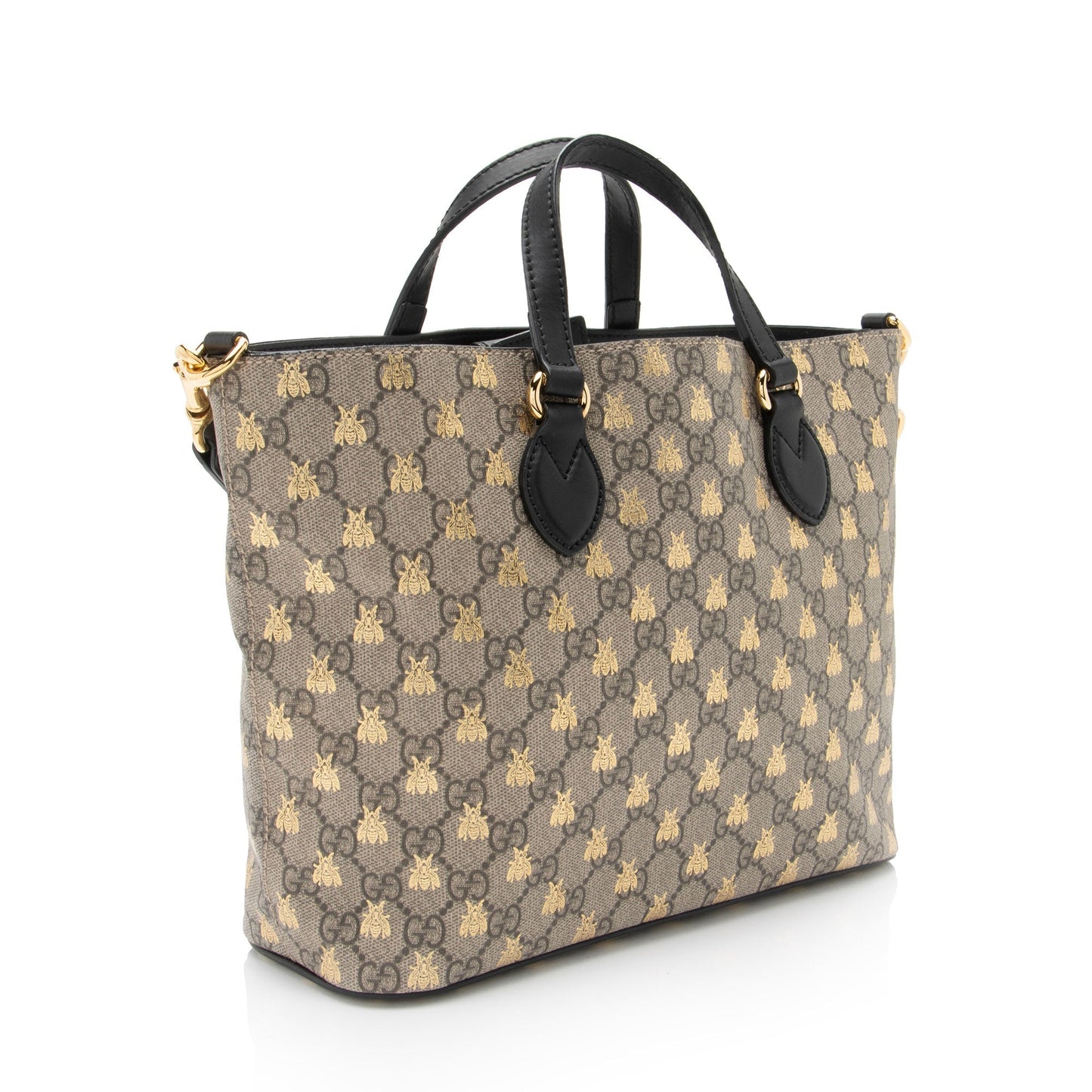 Gucci GG Supreme Bee Soft SHF-tdpAEz Leather Canvas Beige Gold Tote Bag