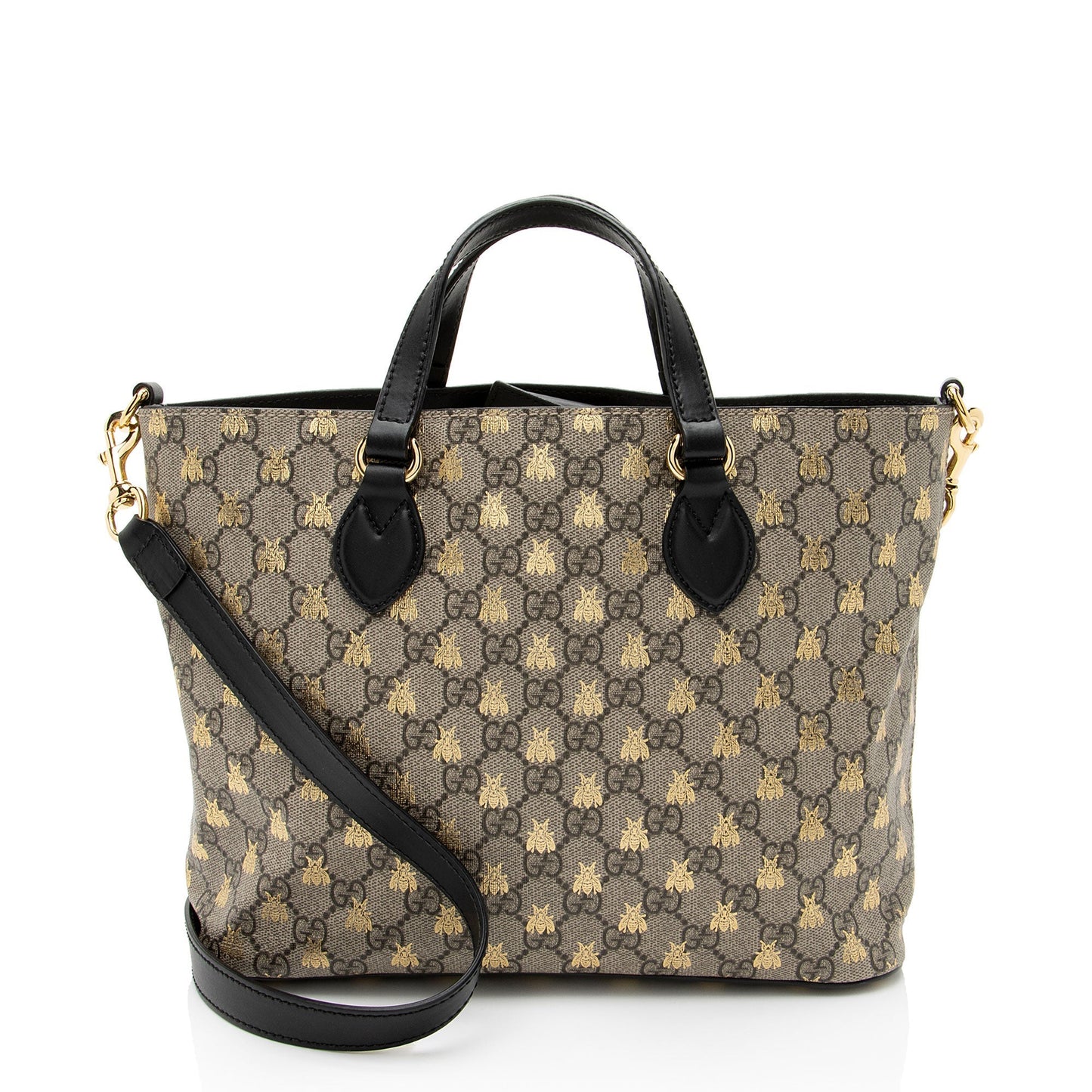 Gucci GG Supreme Bee Soft Leather Canvas Black Beige Tote Bag
