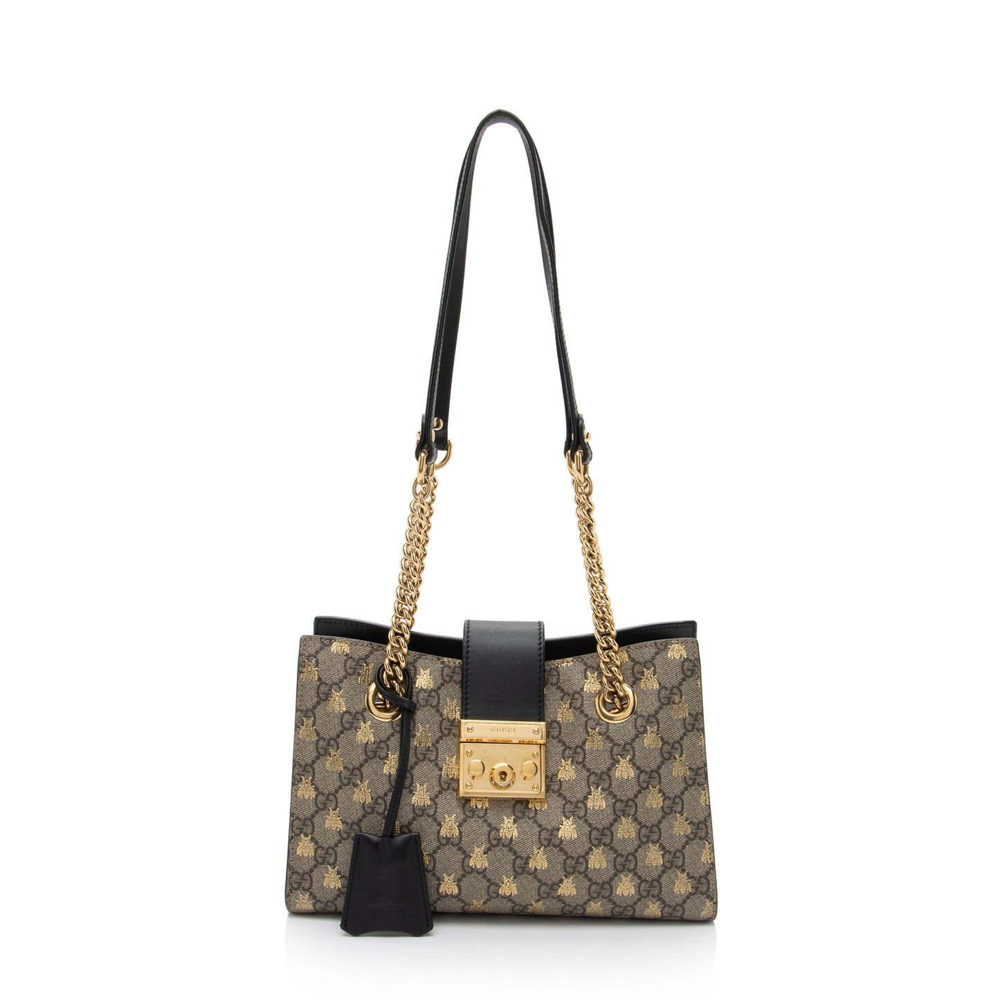 Gucci GG Supreme Bees Padlock SHF-GLVNfB Leather Canvas Black Beige Shoulder Bag