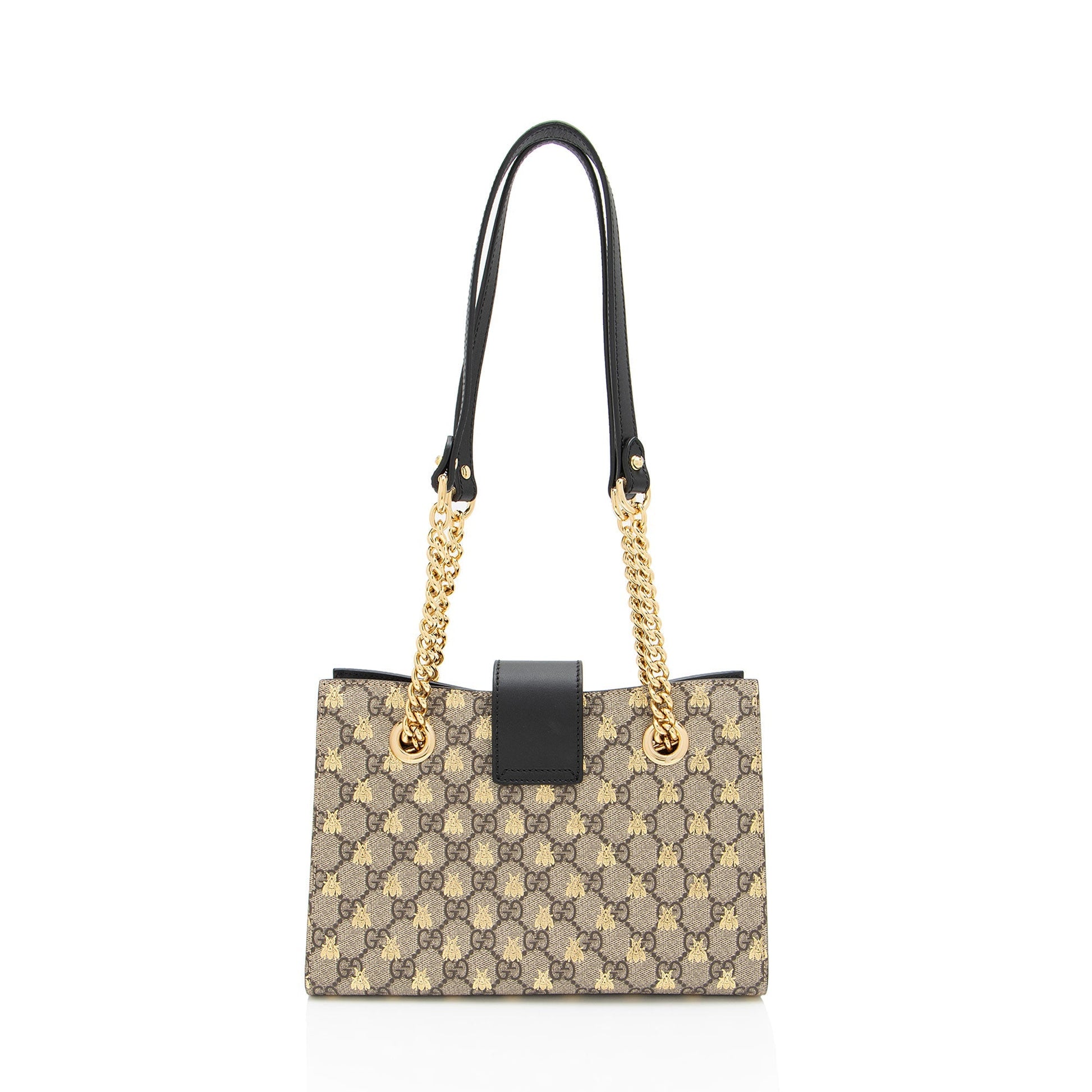 Gucci GG Supreme Bees Padlock SHF-FL3A48 Leather Canvas Black Beige Shoulder Bag