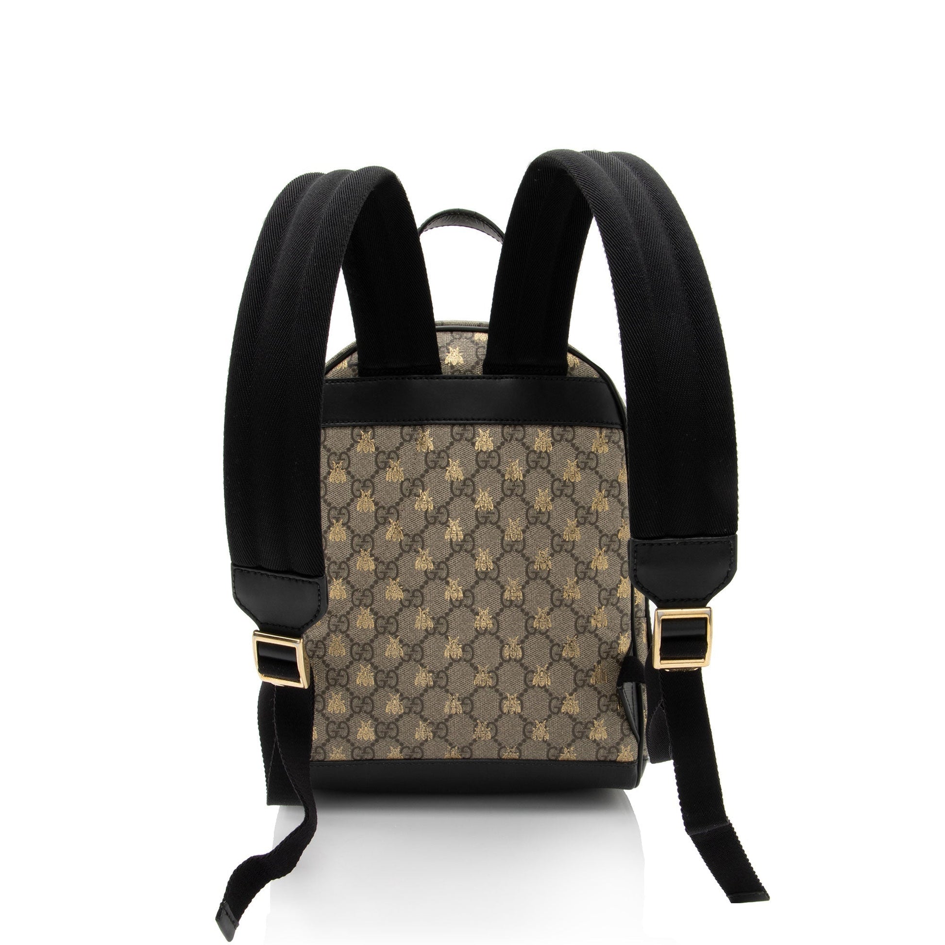 Gucci GG Supreme Bees Backpack - Leather Canvas Nylon Black Shoulder Bag