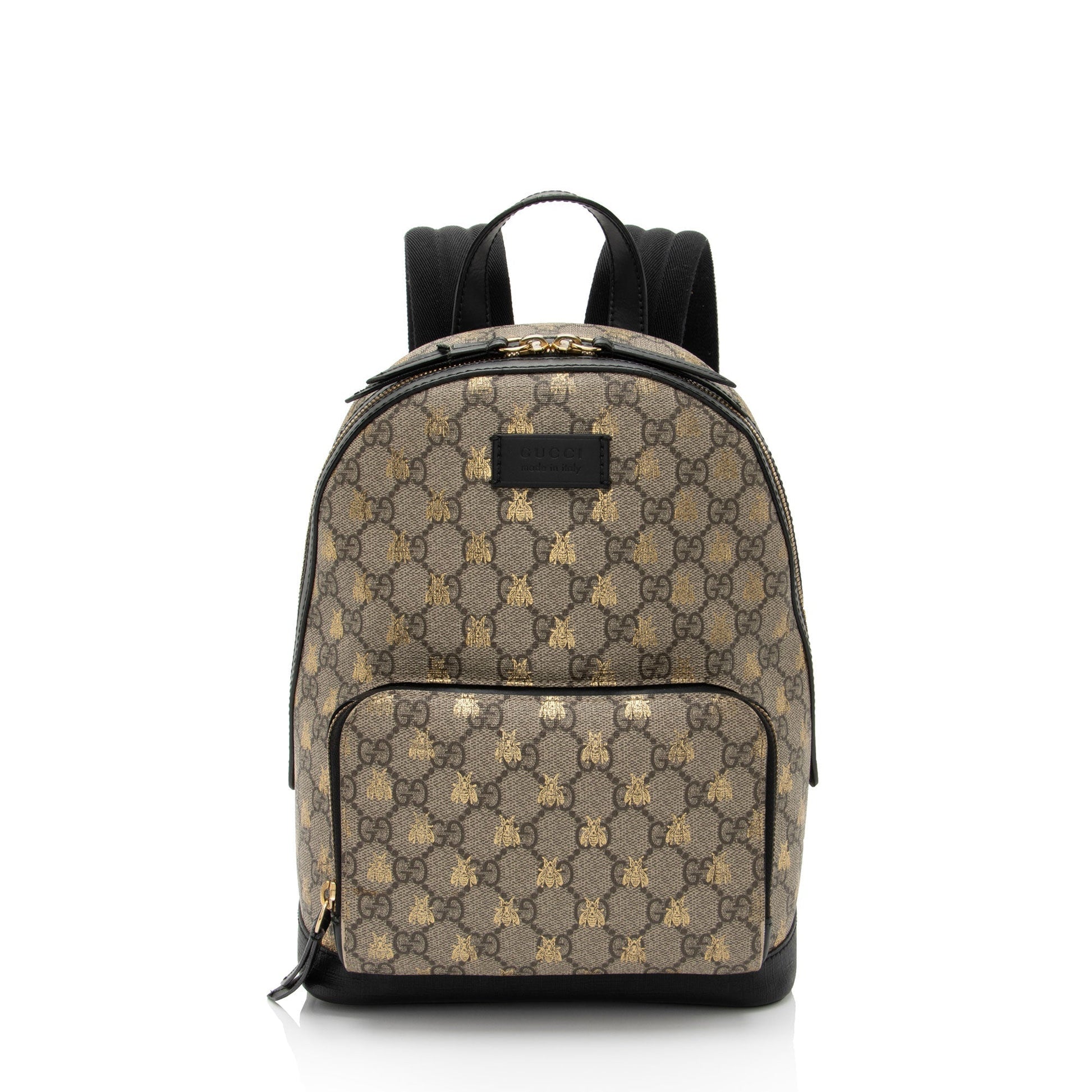 Gucci GG Supreme Bees Backpack - Leather Canvas Nylon Black Shoulder Bag