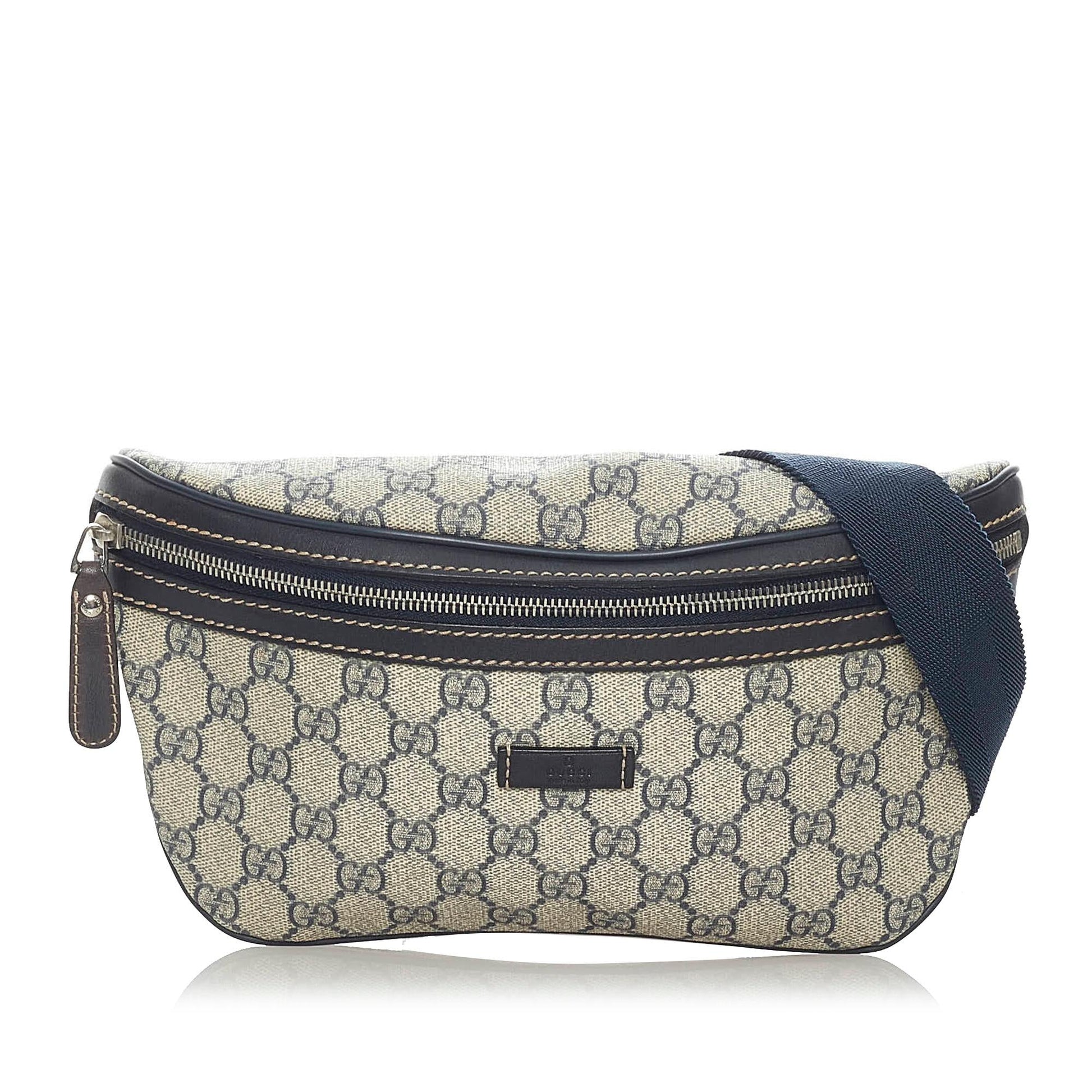 Gucci GG Supreme Belt SHG Canvas Calf Black Brown Accessory