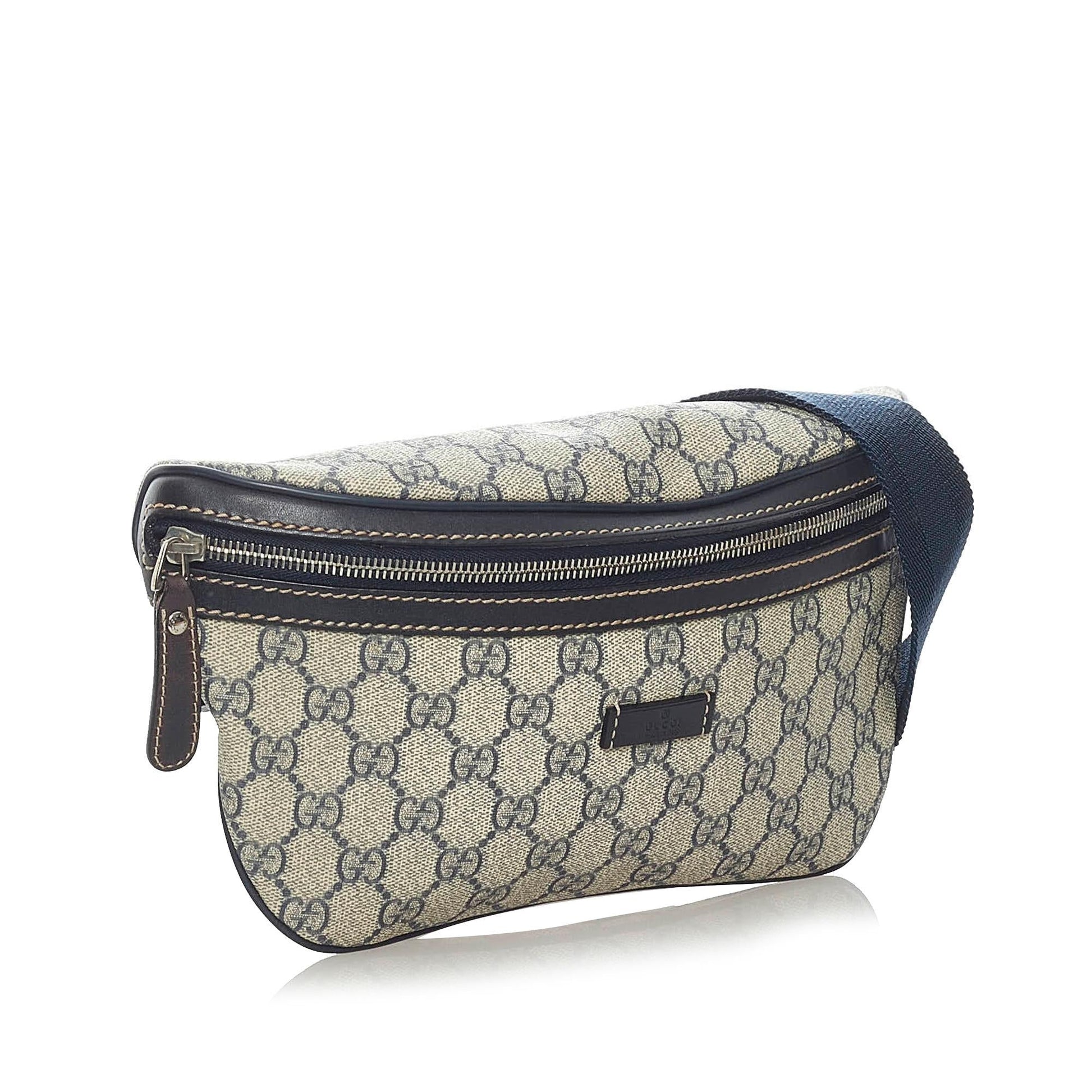 Gucci GG Supreme Belt SHG Canvas Calf Black Brown Accessory
