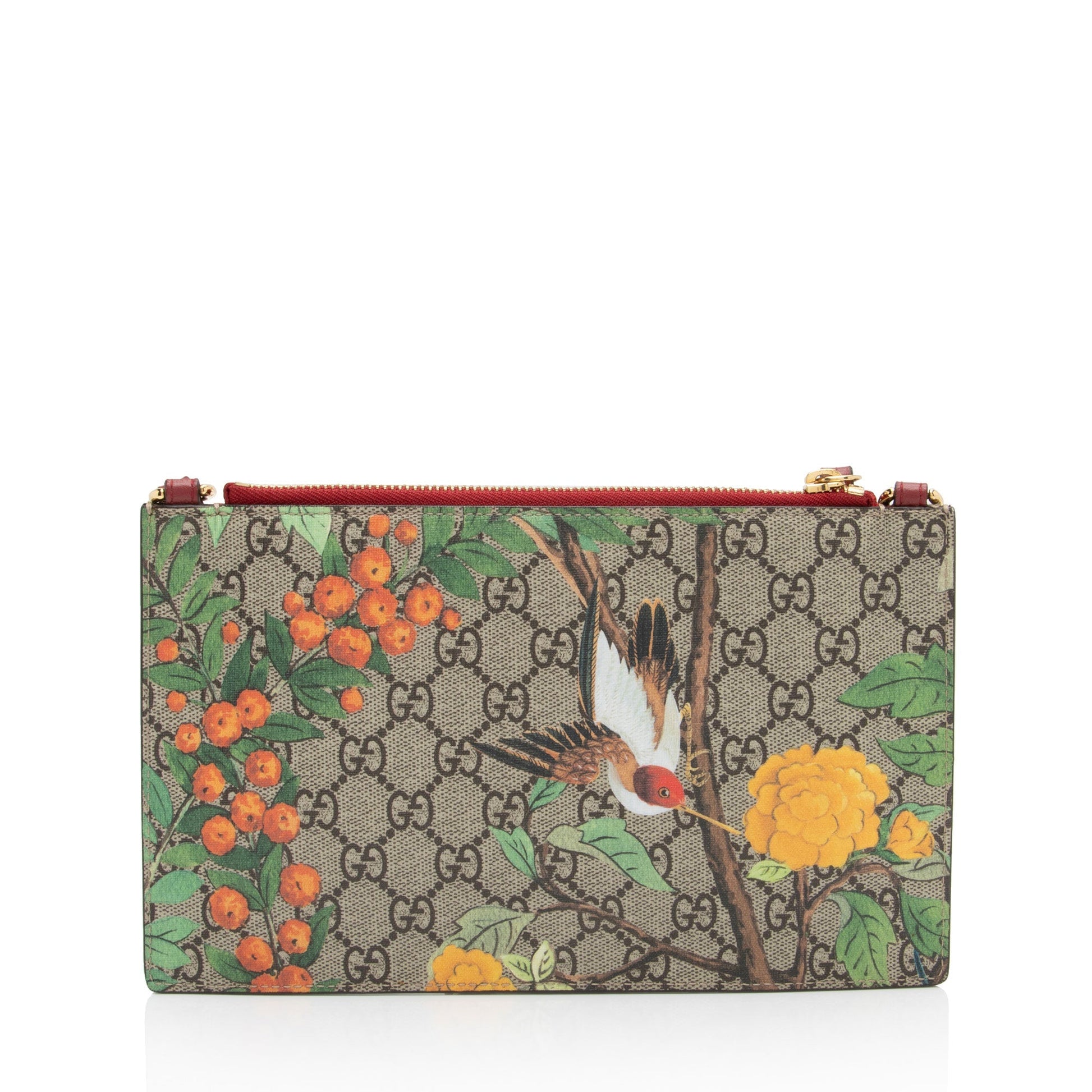 Gucci GG Supreme Bengal Tiger Pouch Leather Canvas Beige Red Crossbody Bag