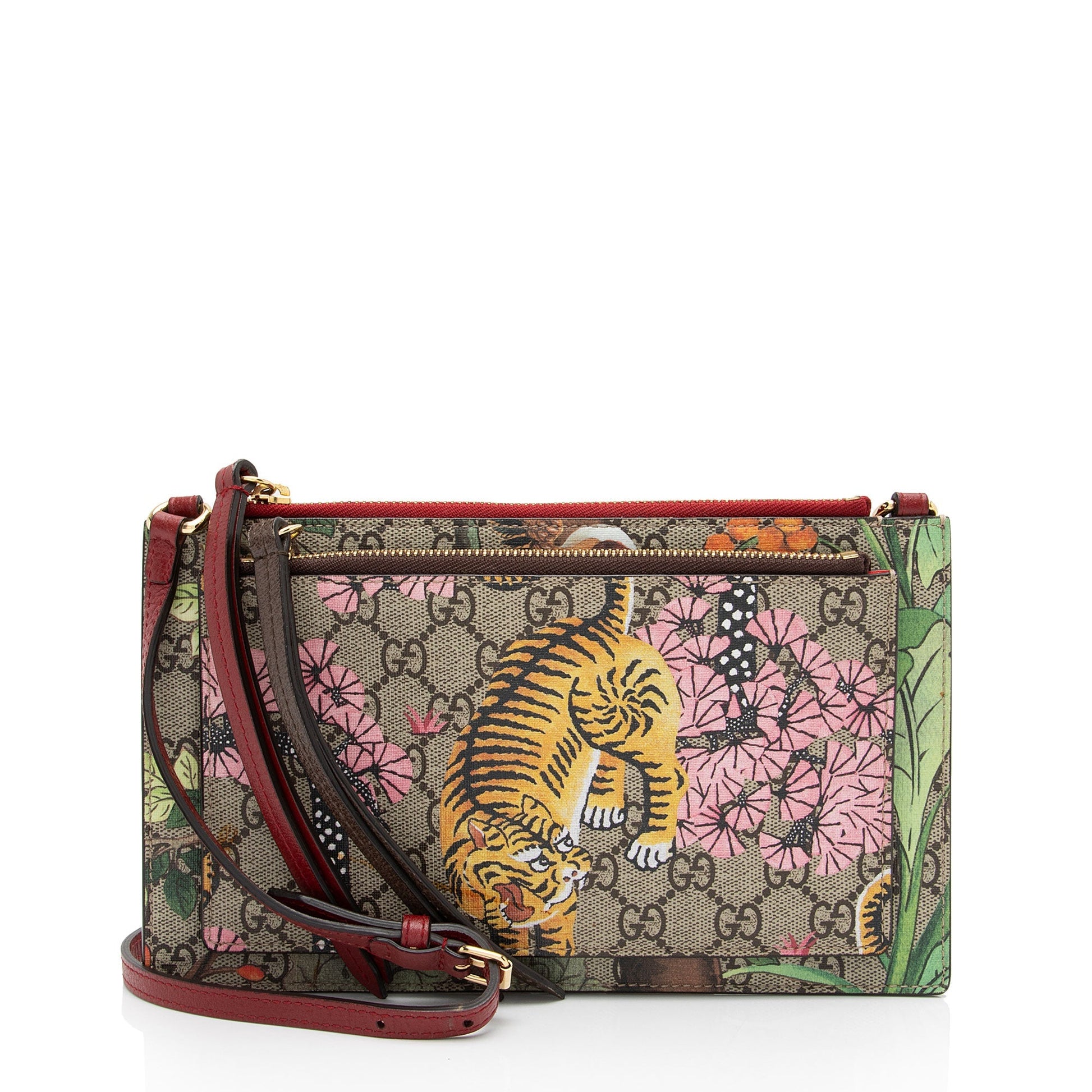 Gucci GG Supreme Bengal Tiger Pouch Leather Canvas Beige Red Crossbody Bag