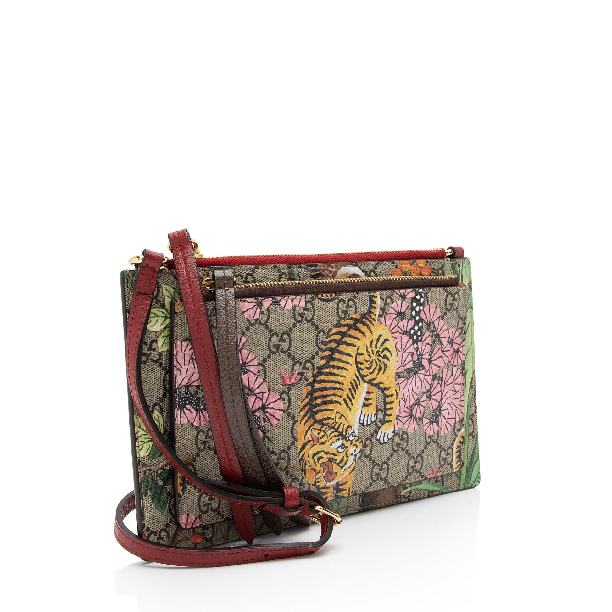 Gucci GG Supreme Bengal Tiger Pouch Leather Canvas Beige Red Crossbody Bag