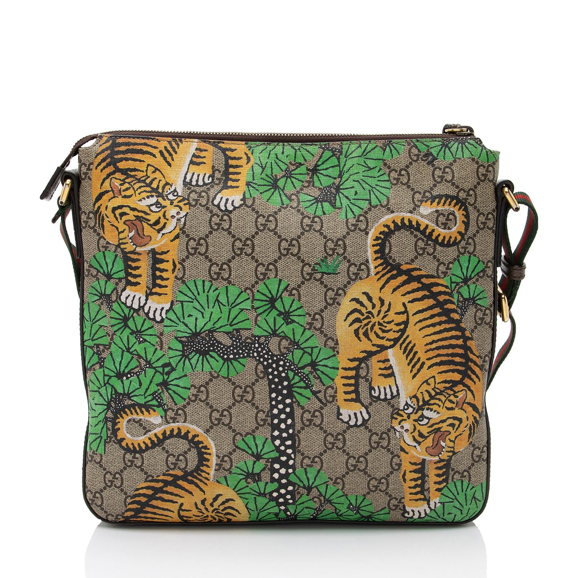 Gucci GG Supreme Bengal Web Messenger Leather Canvas Nylon Beige Shoulder Bag