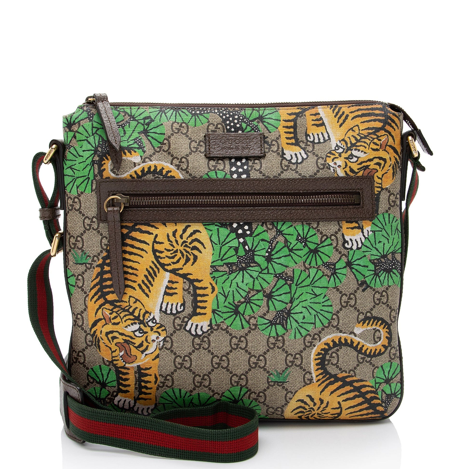 Gucci GG Supreme Bengal Web Messenger Leather Canvas Nylon Beige Shoulder Bag