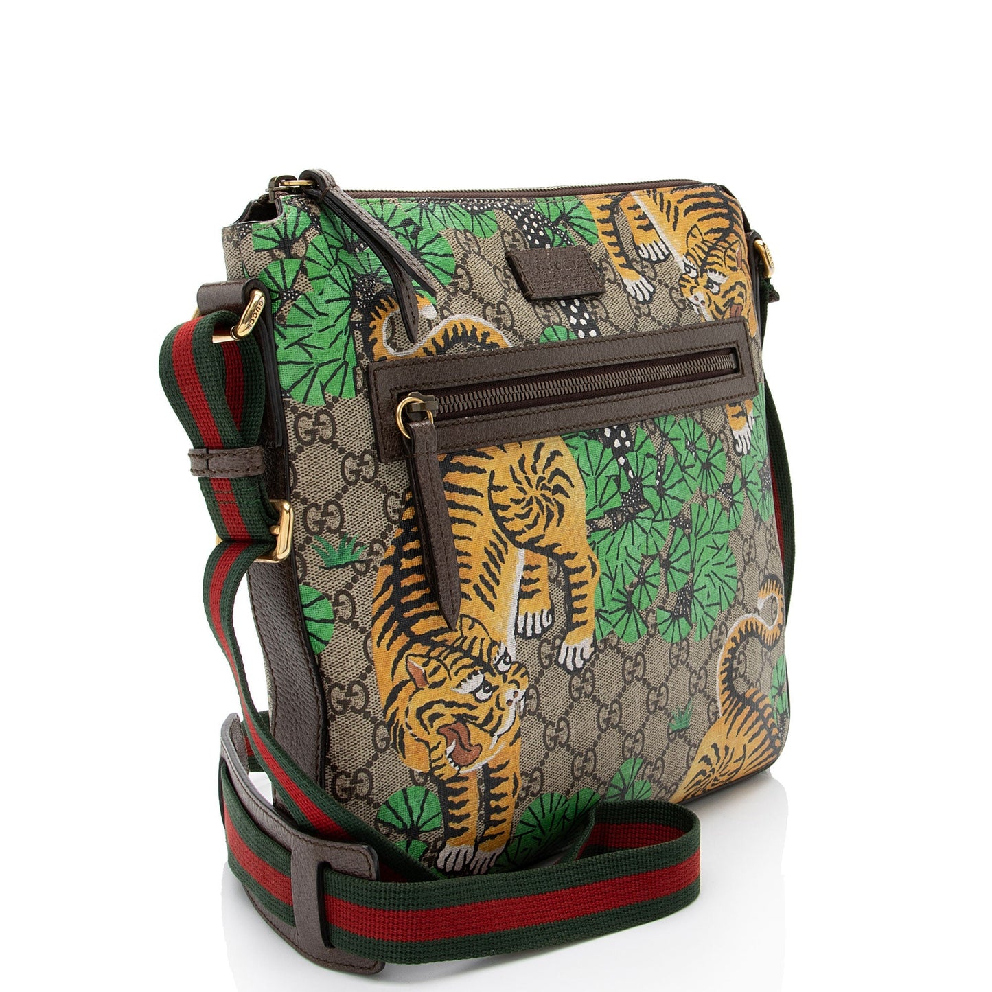 Gucci GG Supreme Bengal Web Messenger Leather Canvas Nylon Beige Shoulder Bag