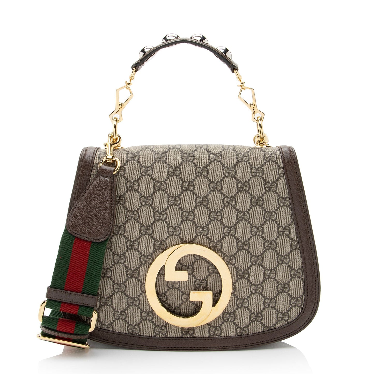 Gucci GG Supreme Blondie Top Handle Leather Canvas Nylon Brown Crossbody Bag