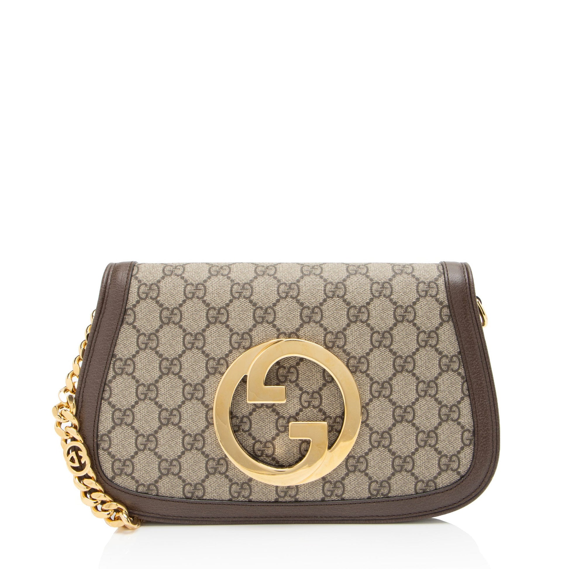 Gucci GG Supreme Blondie Leather Canvas Brown Beige Shoulder Bag