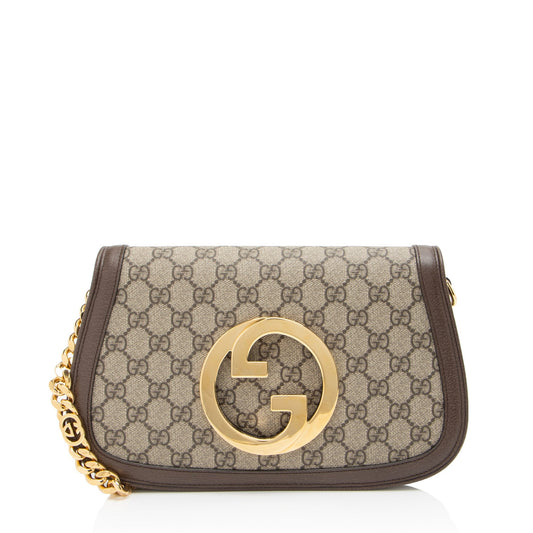 Gucci GG Supreme Blondie Leather Canvas Brown Beige Shoulder Bag