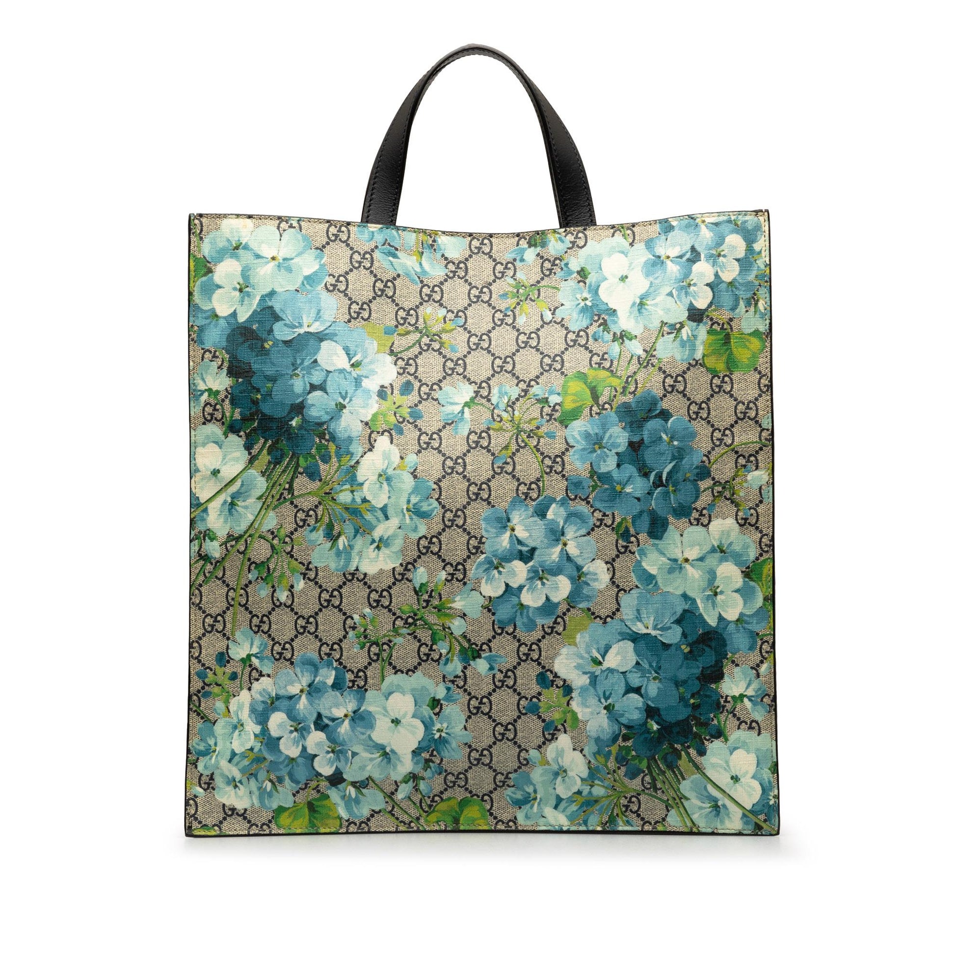Gucci GG Supreme Blooms Convertible Soft Canvas Blue Tote Bag