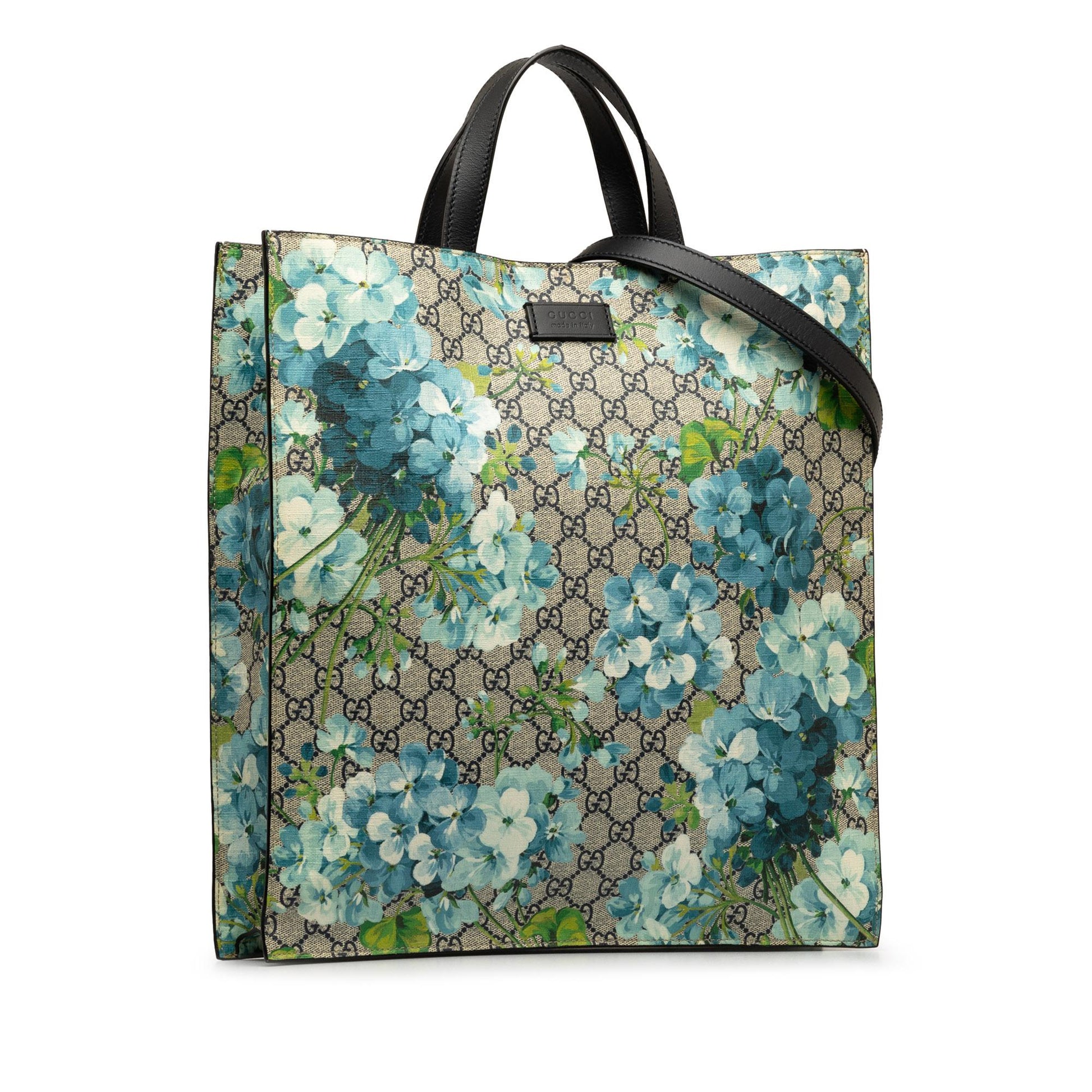 Gucci GG Supreme Blooms Convertible Soft Canvas Blue Tote Bag