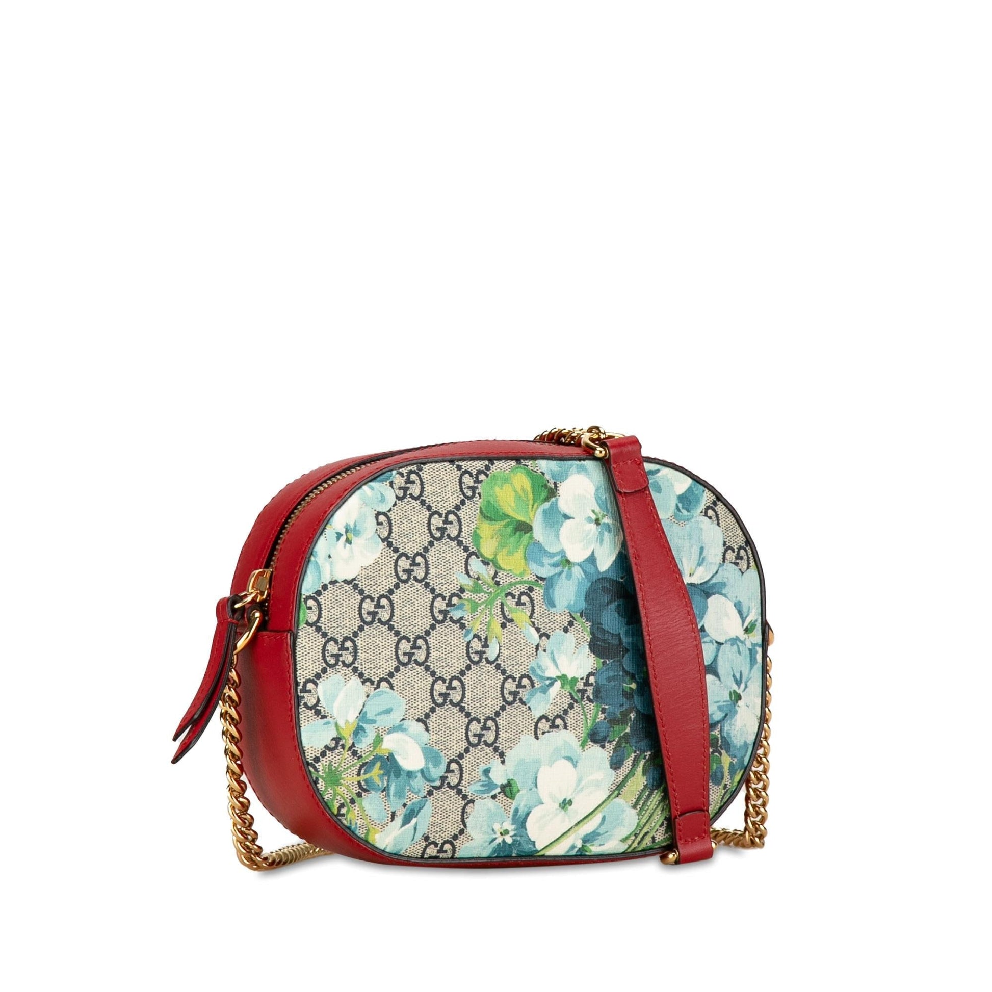Gucci GG Supreme Blooms SHG-7yHKqF Canvas Calf Brown Red Crossbody Bag