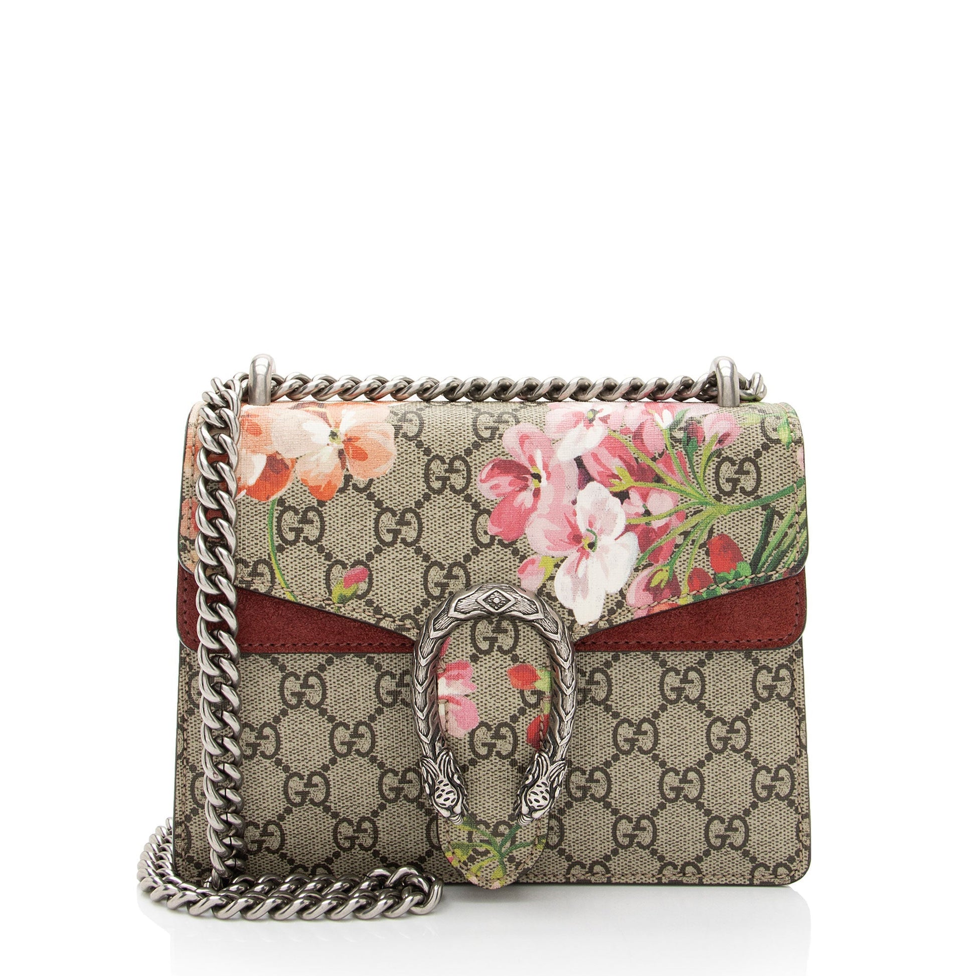 Gucci GG Supreme Blooms Dionysus Canvas Suede Beige Pink Crossbody Bag