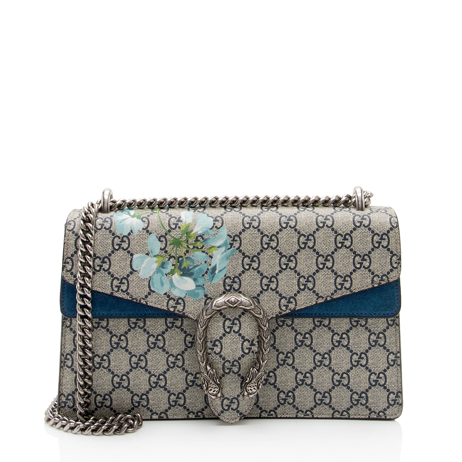 Gucci GG Supreme Blooms Dionysus SHF-X2N0d4 Canvas Suede Beige Blue Shoulder Bag