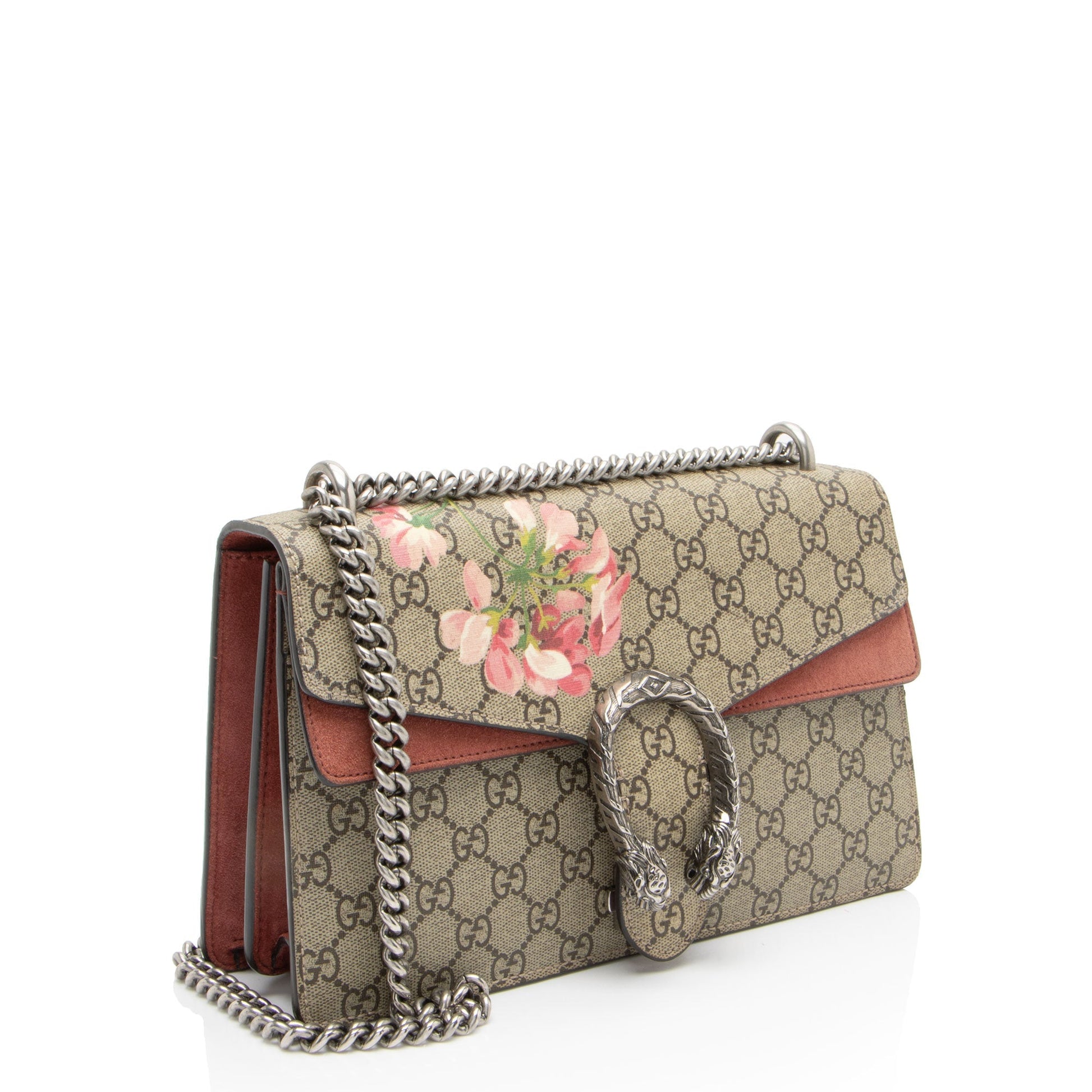 Gucci GG Supreme Blooms Dionysus Canvas Suede Brown Small Shoulder Bag