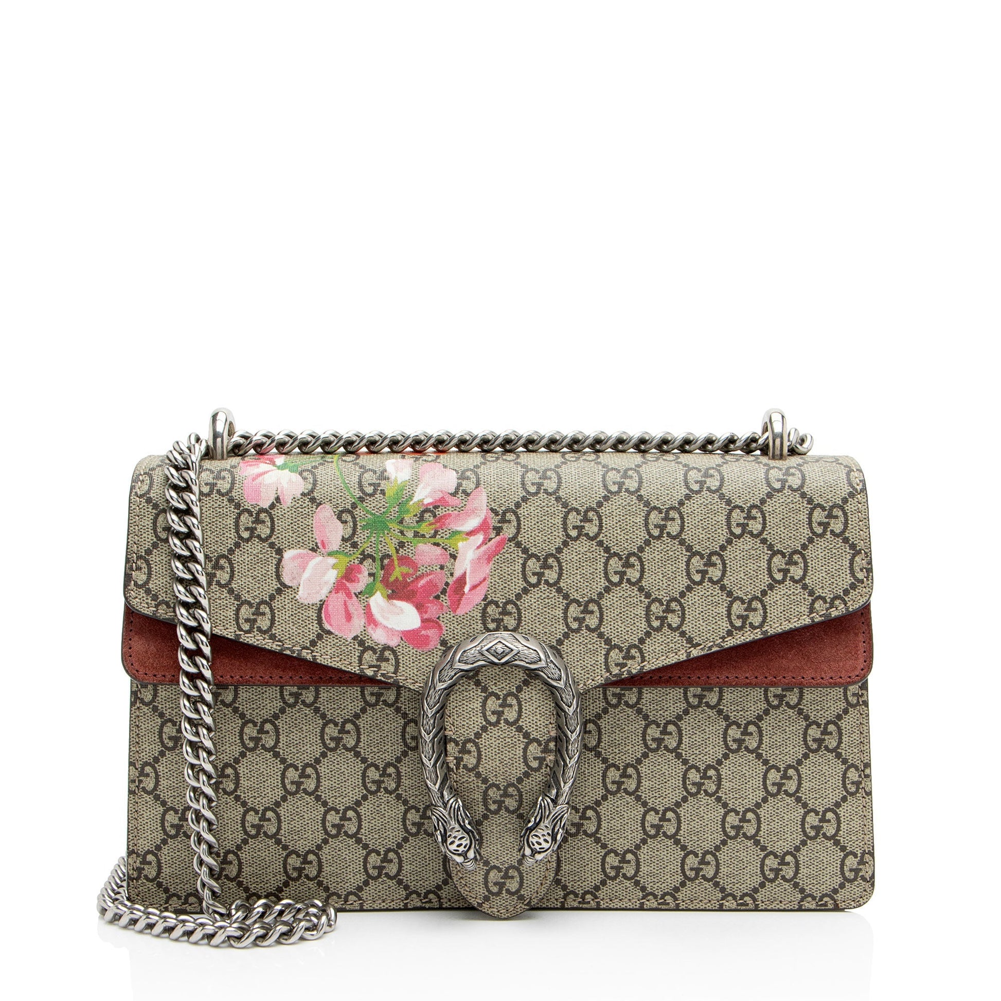 Gucci GG Supreme Blooms Dionysus Canvas Suede Brown Pink Shoulder Bag