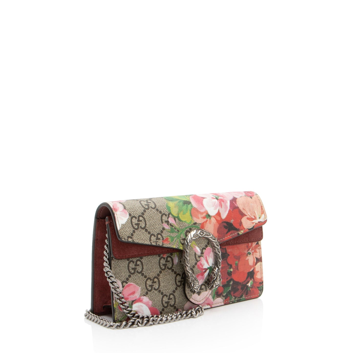 Gucci GG Supreme Blooms Dionysus Super Canvas Suede Brown Red Crossbody Bag