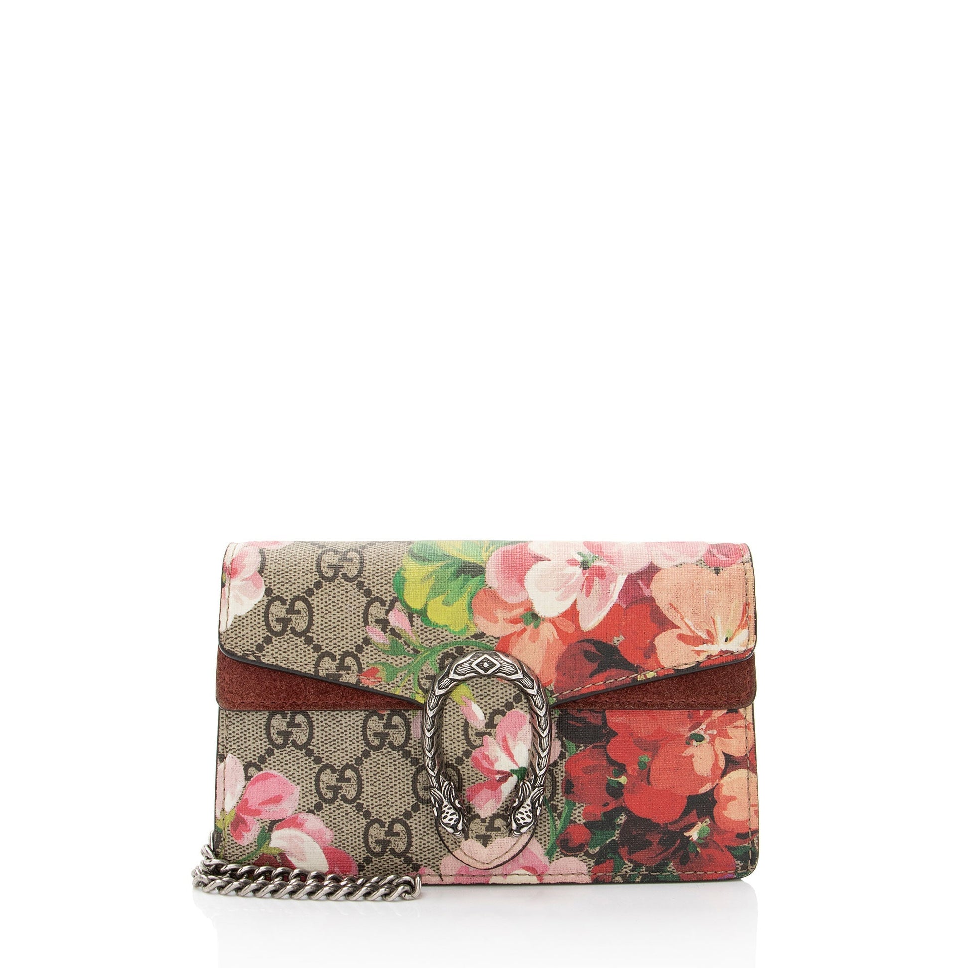 Gucci GG Supreme Blooms Dionysus Canvas Suede Brown Pink Crossbody Bag