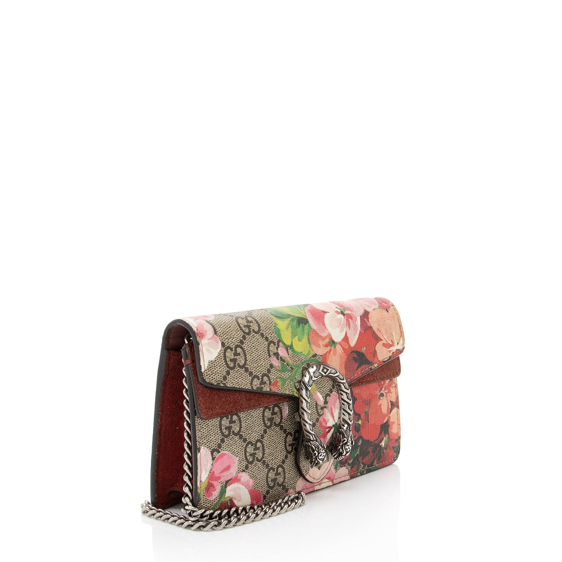 Gucci GG Supreme Blooms Dionysus Canvas Suede Brown Pink Crossbody Bag